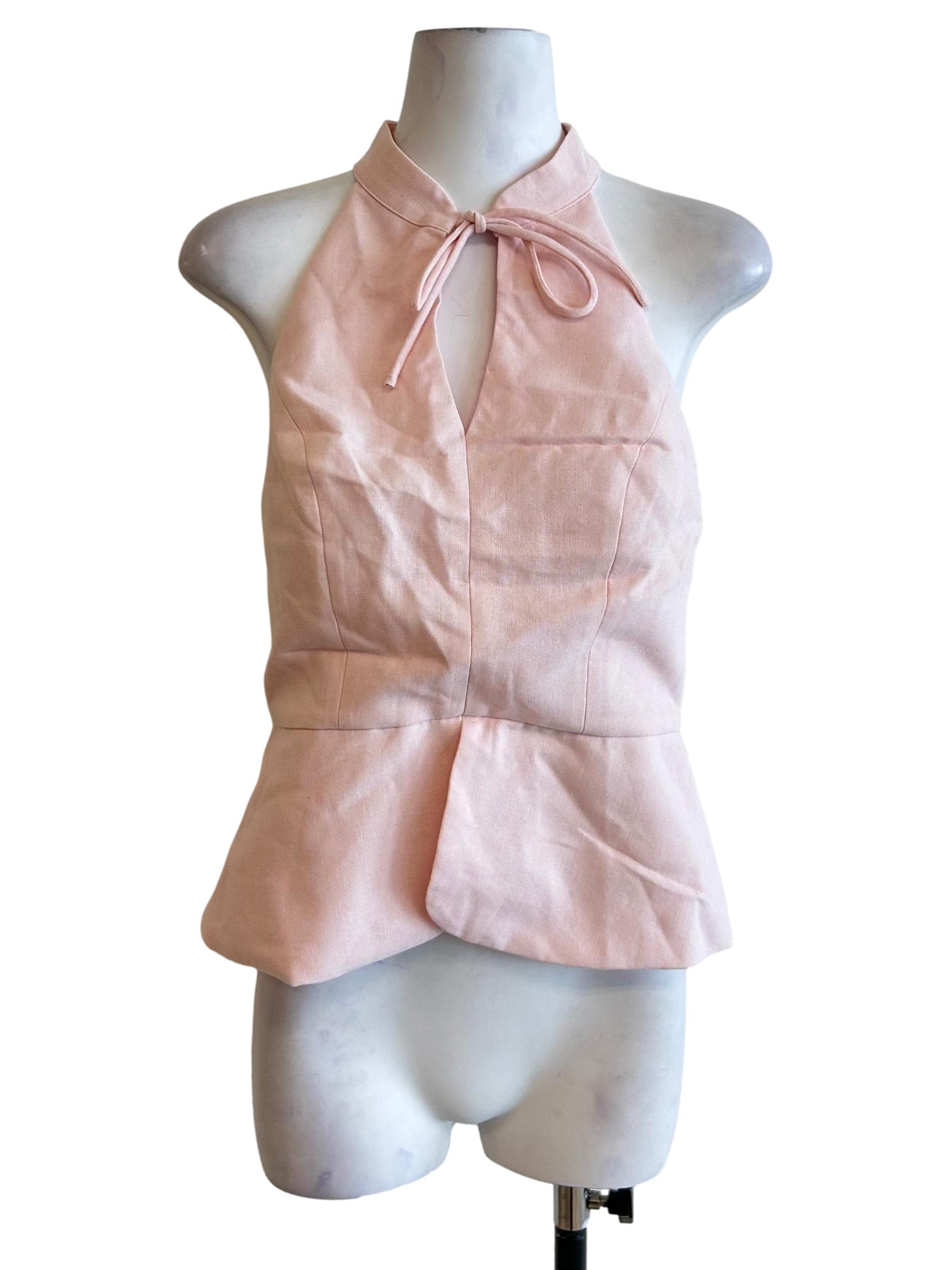 Blush Pink Halter Neck Peplum Top