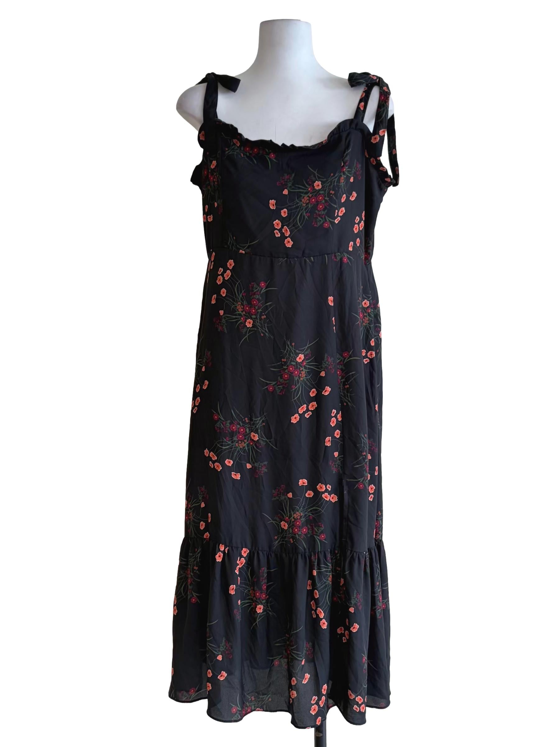 Jade Black Floral Print Sun Dress