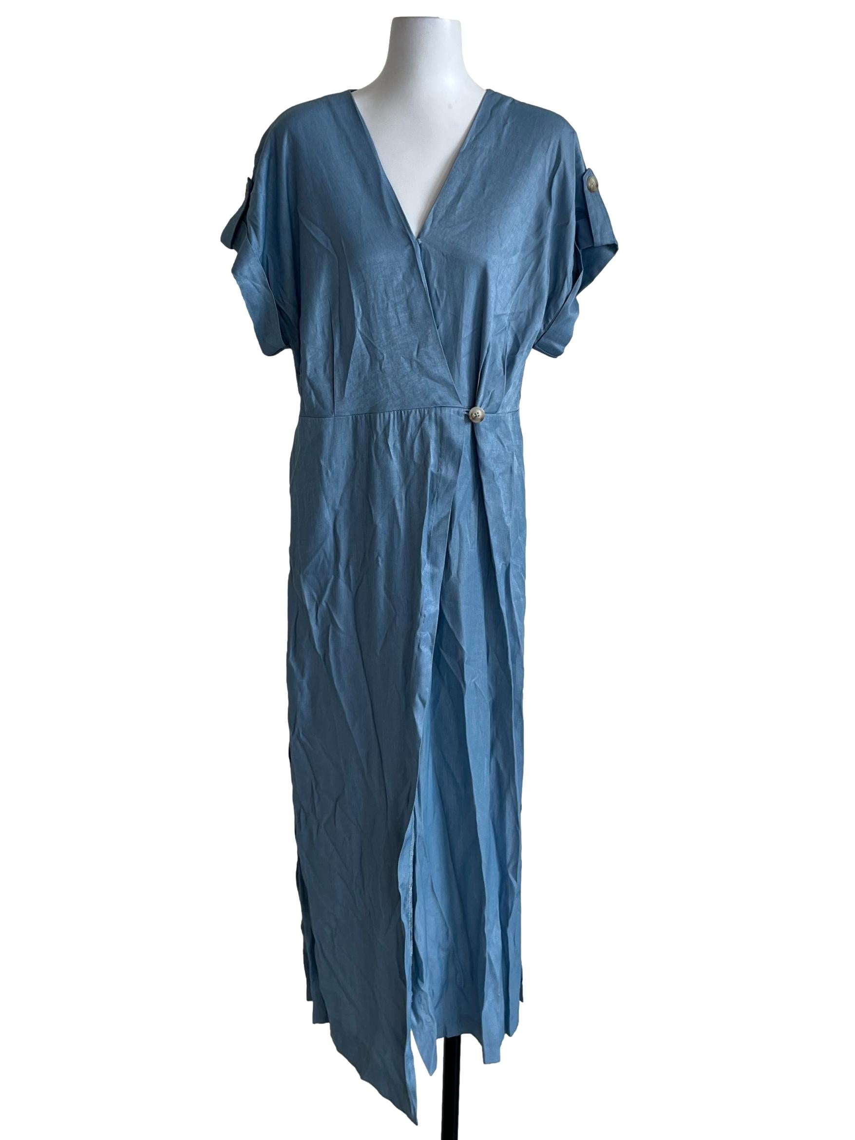 Sky Blue V-Neckline Empire Dress