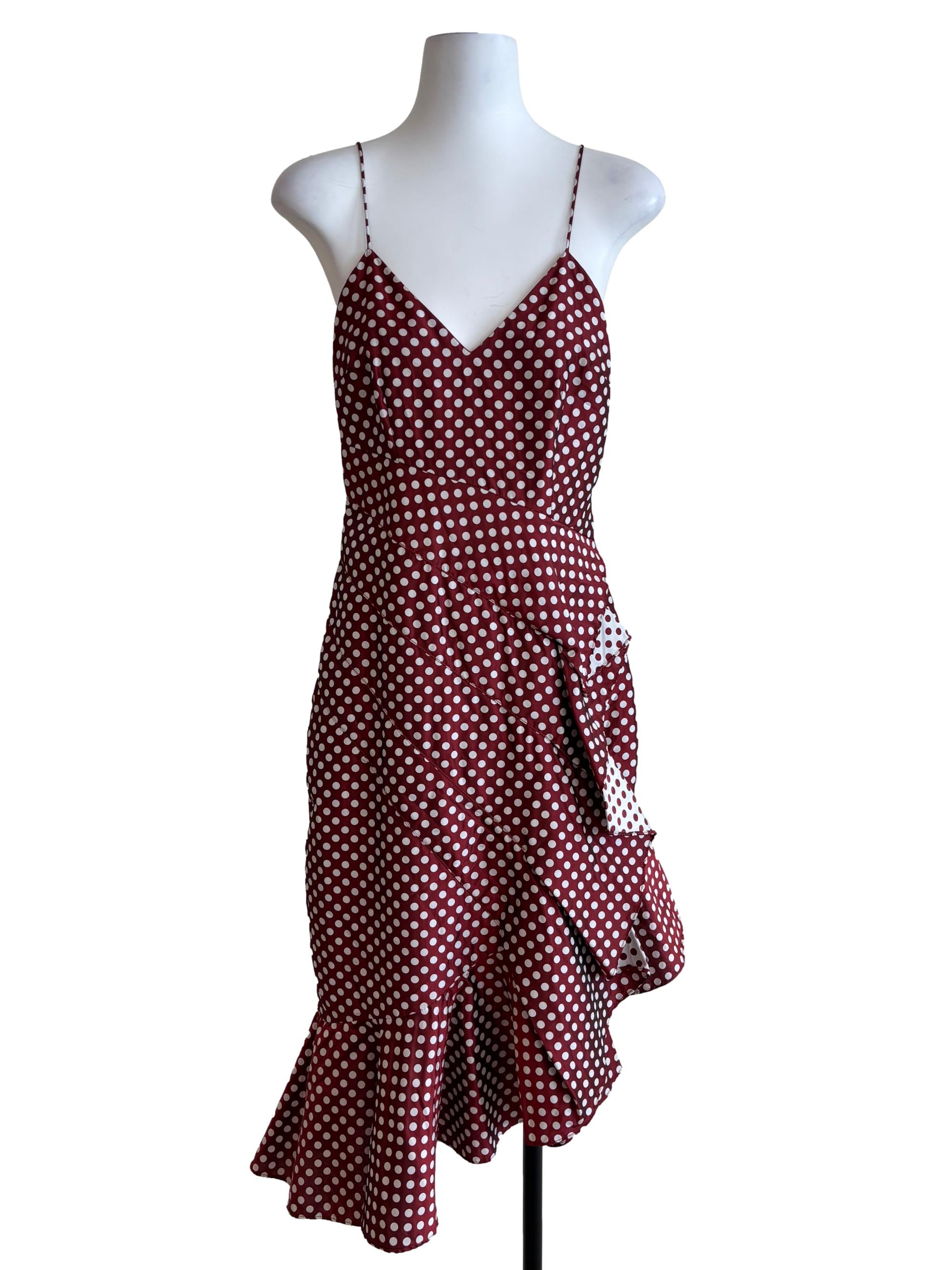 Mahogany Red Asymmetrical Polka Dot Dress
