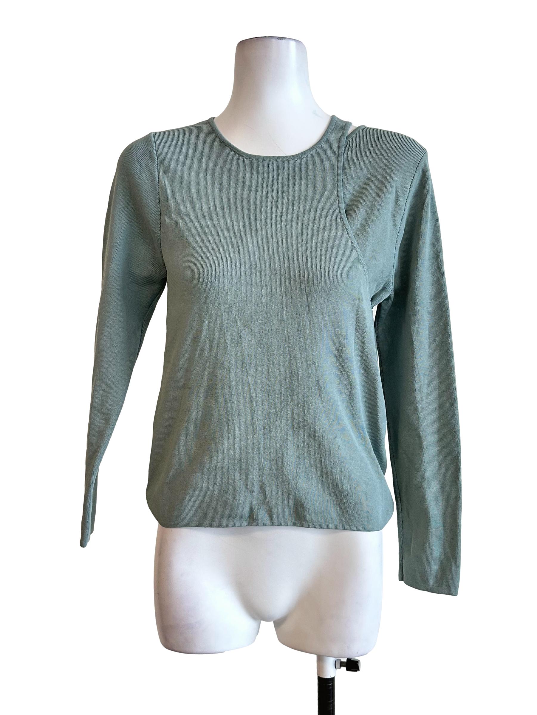 Teal Blue Textured Long Sleeves Top LB