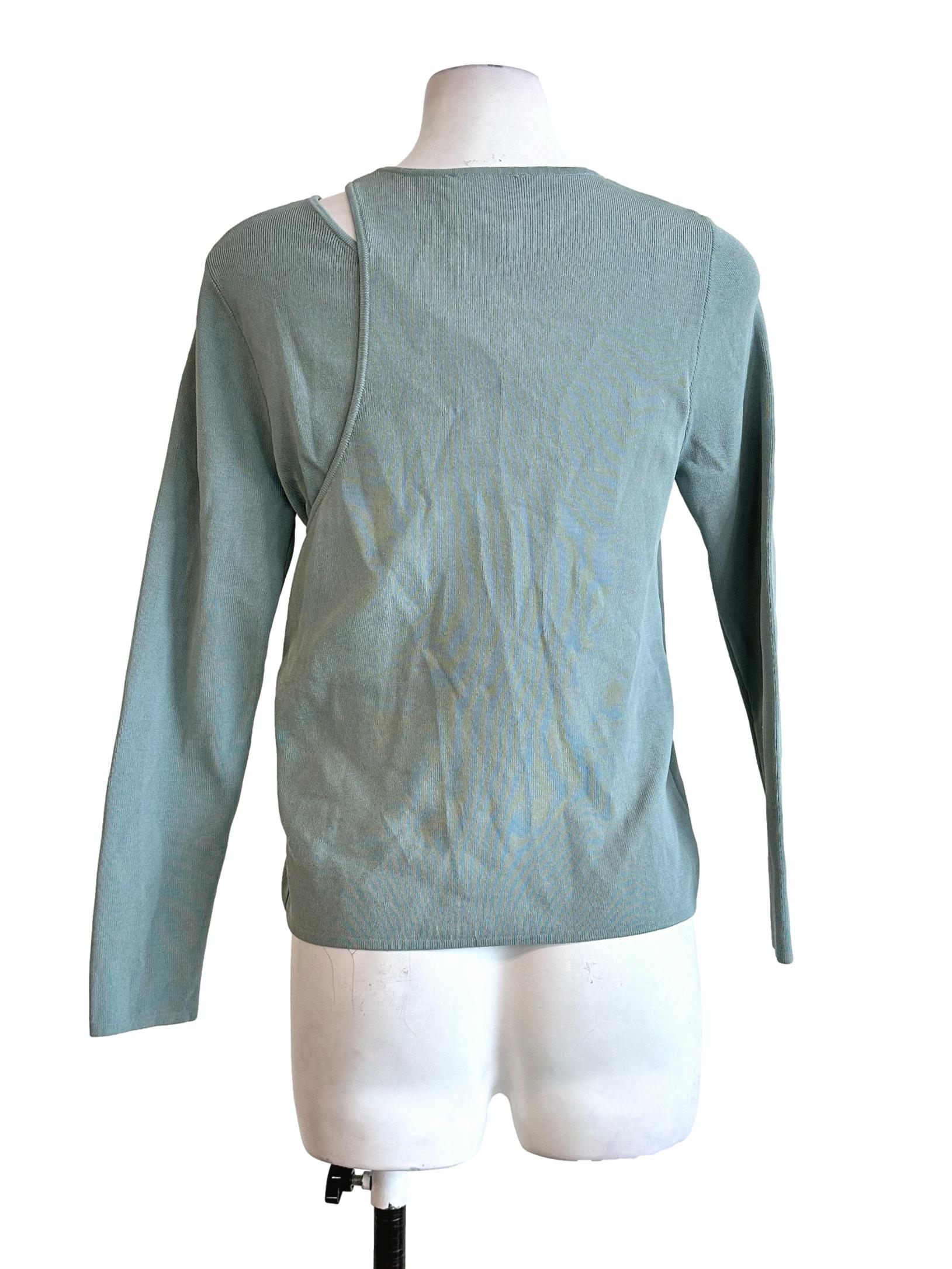 Teal Blue Textured Long Sleeves Top LB