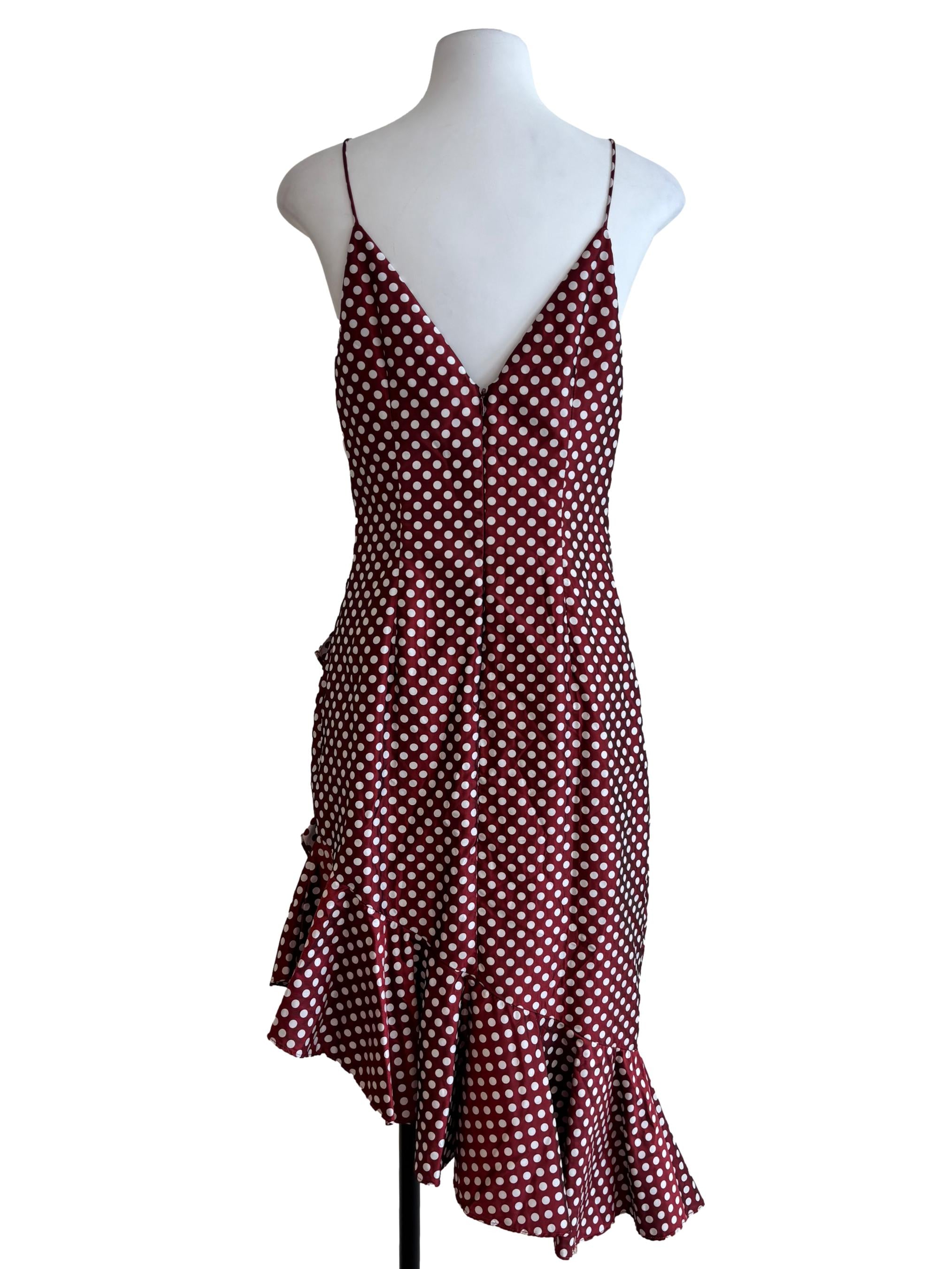 Mahogany Red Asymmetrical Polka Dot Dress