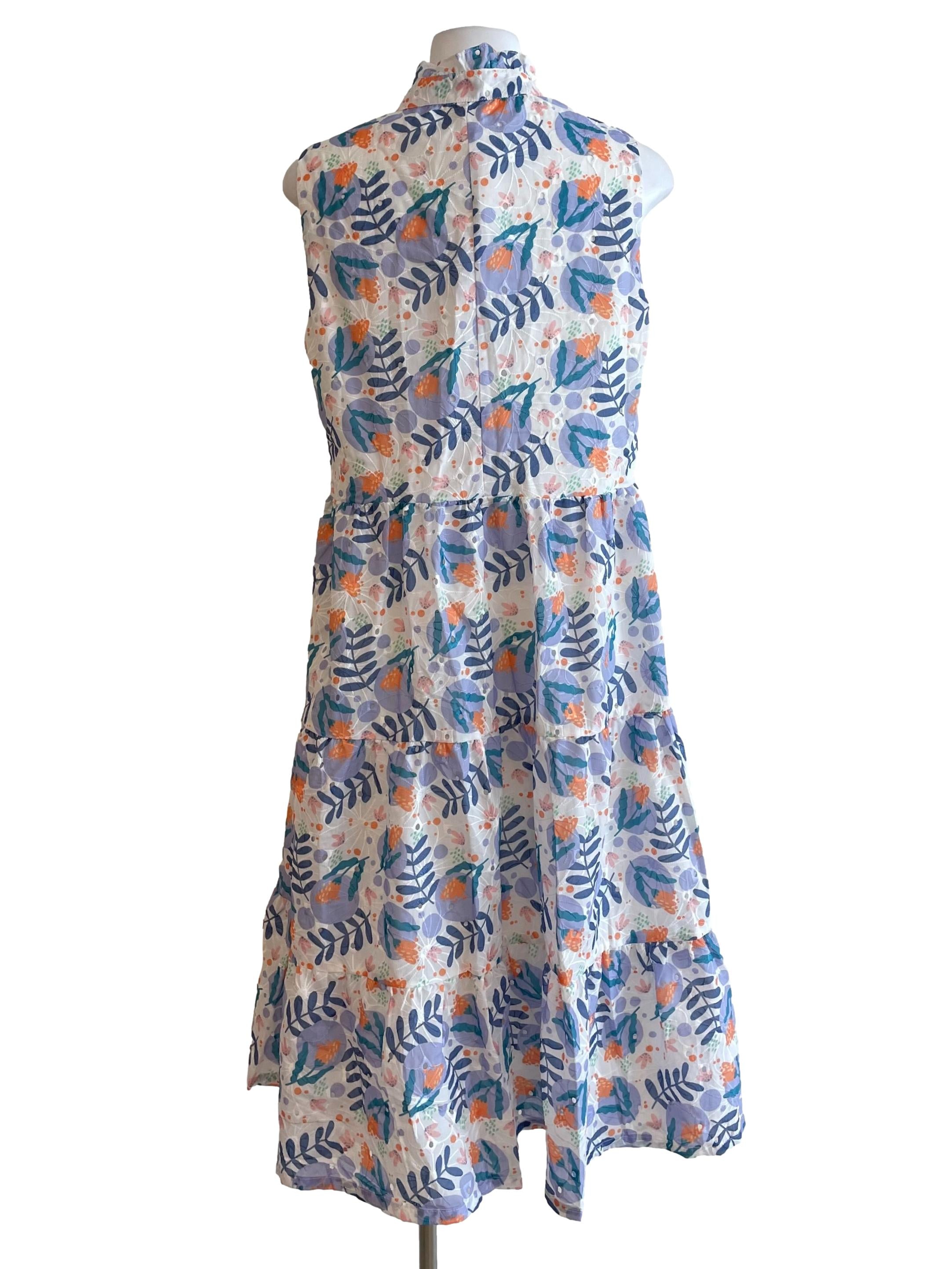 White Floral Tiered Collar Dress