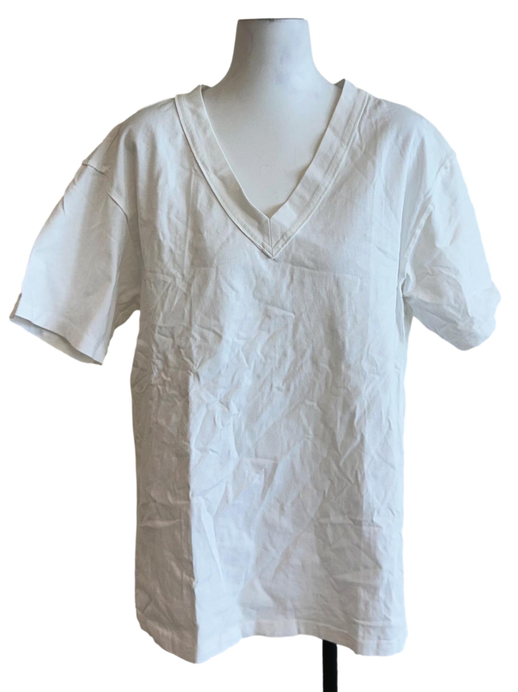 White Oversized Linen V-Neck T-Shirt