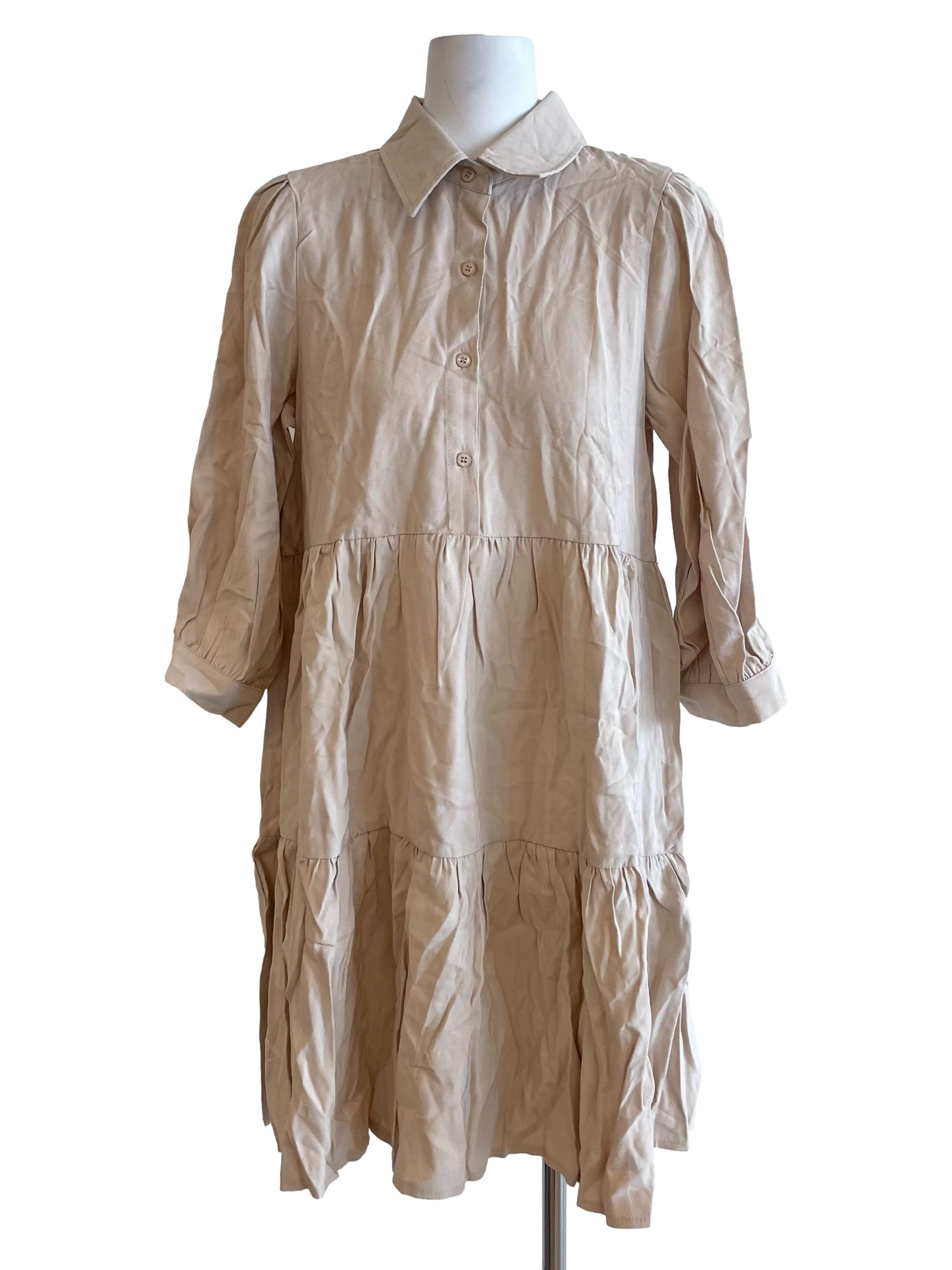 Baeige Tiered Petite Shirt Dress