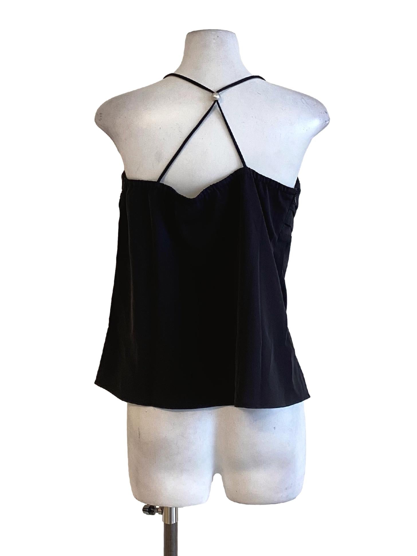 True Black Spaghetti Strap Pleated Bust Square Top