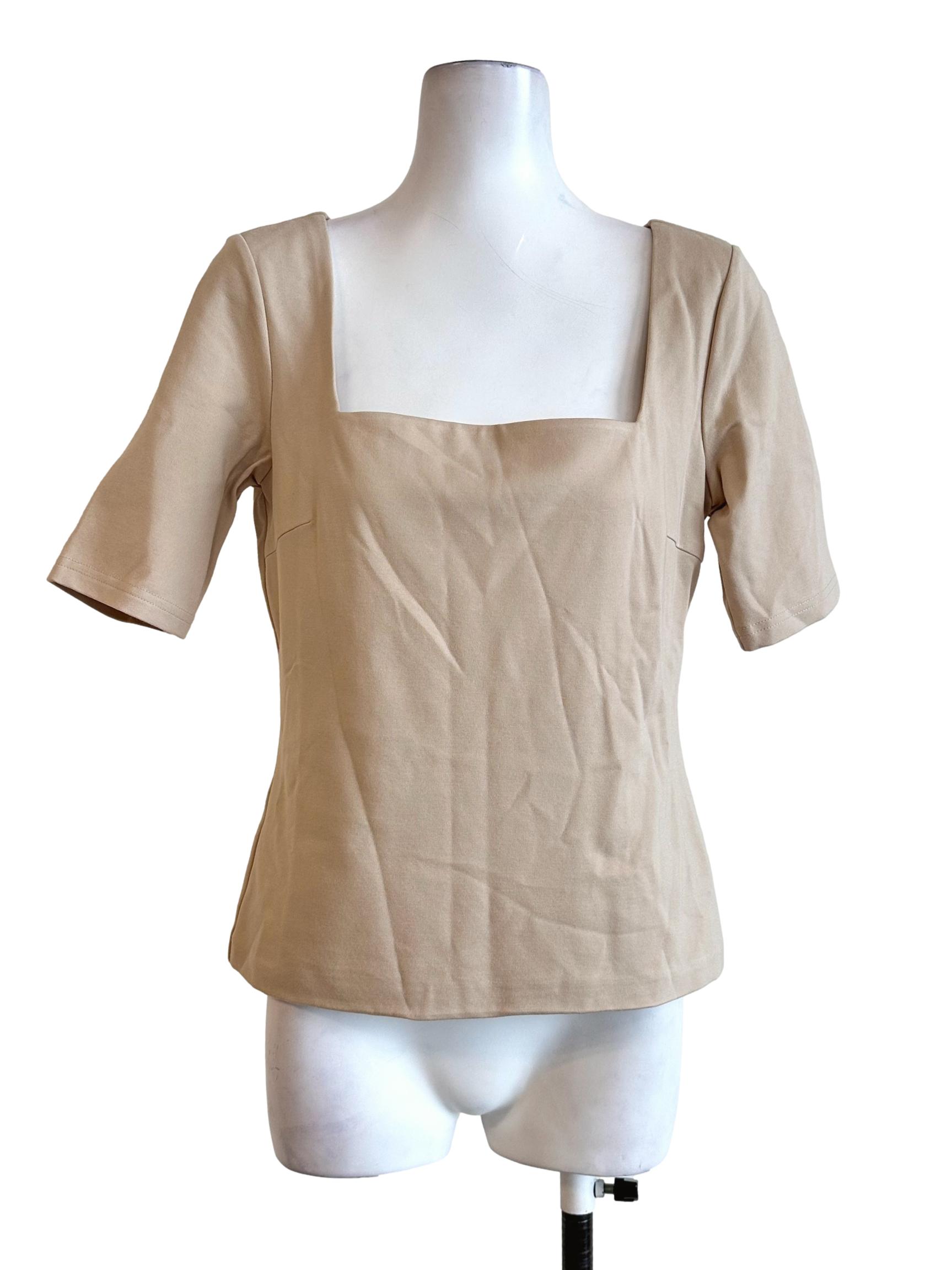 Macaroon Beige Square Neck Top LB