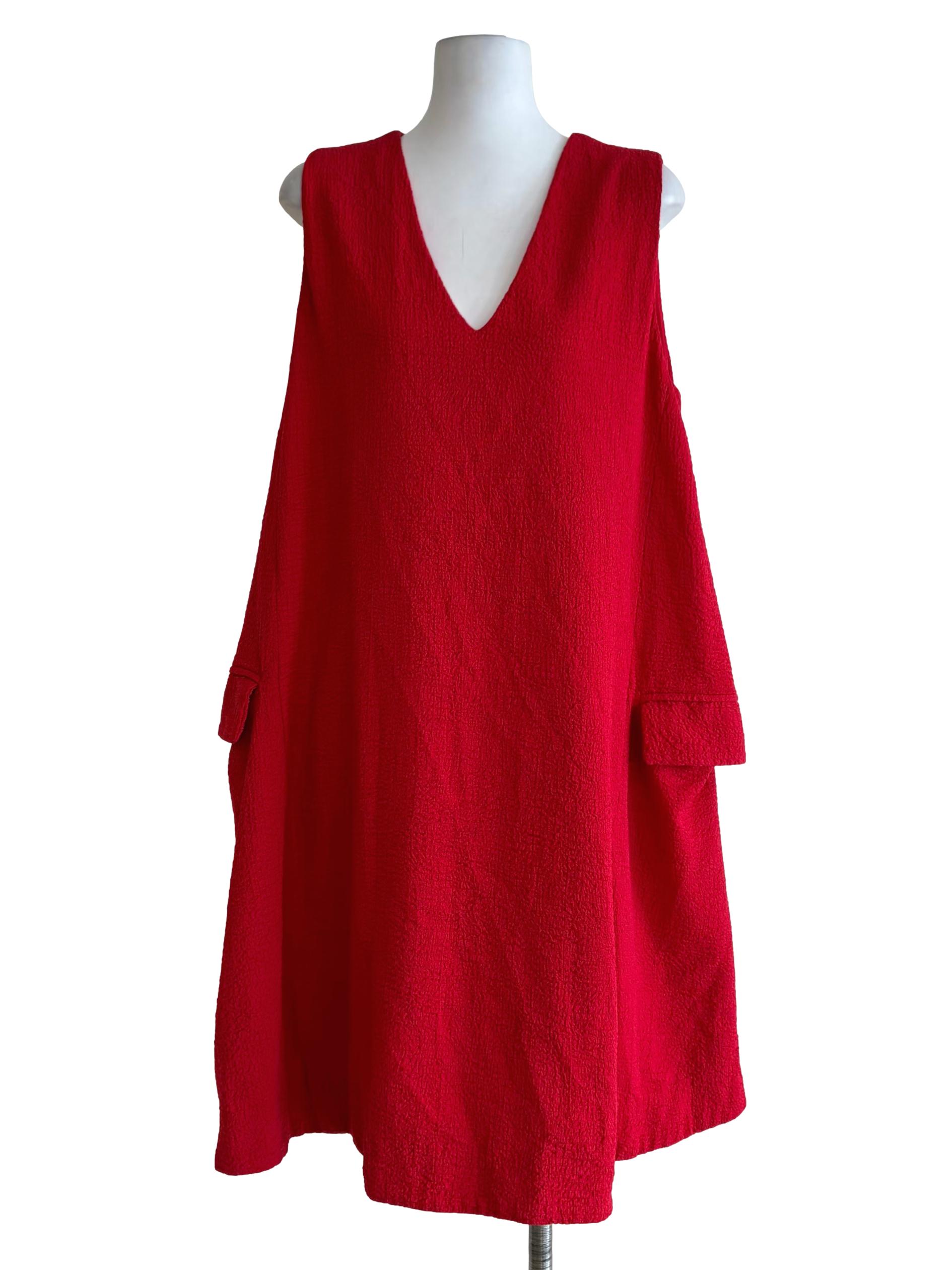 Candy Red Textured Sleeveless Dress