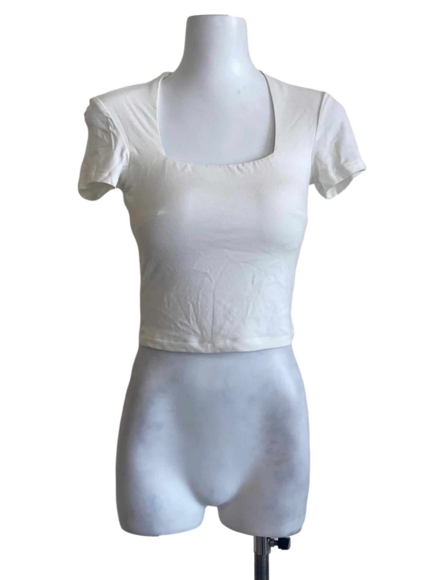 White Square Neck Twill Top