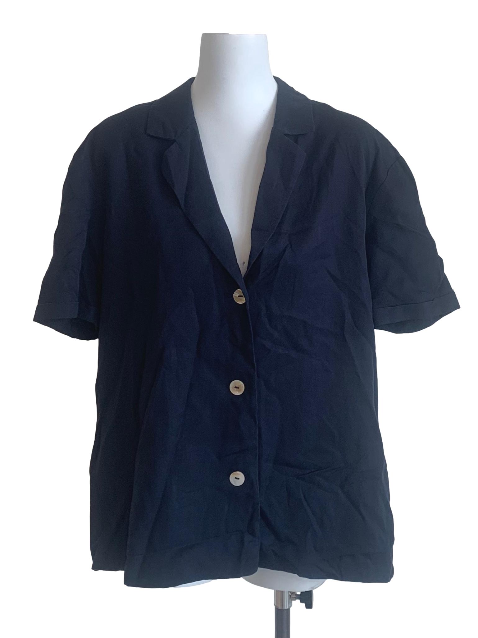 Navy Viscose Relaxed Collared Shirt OSN