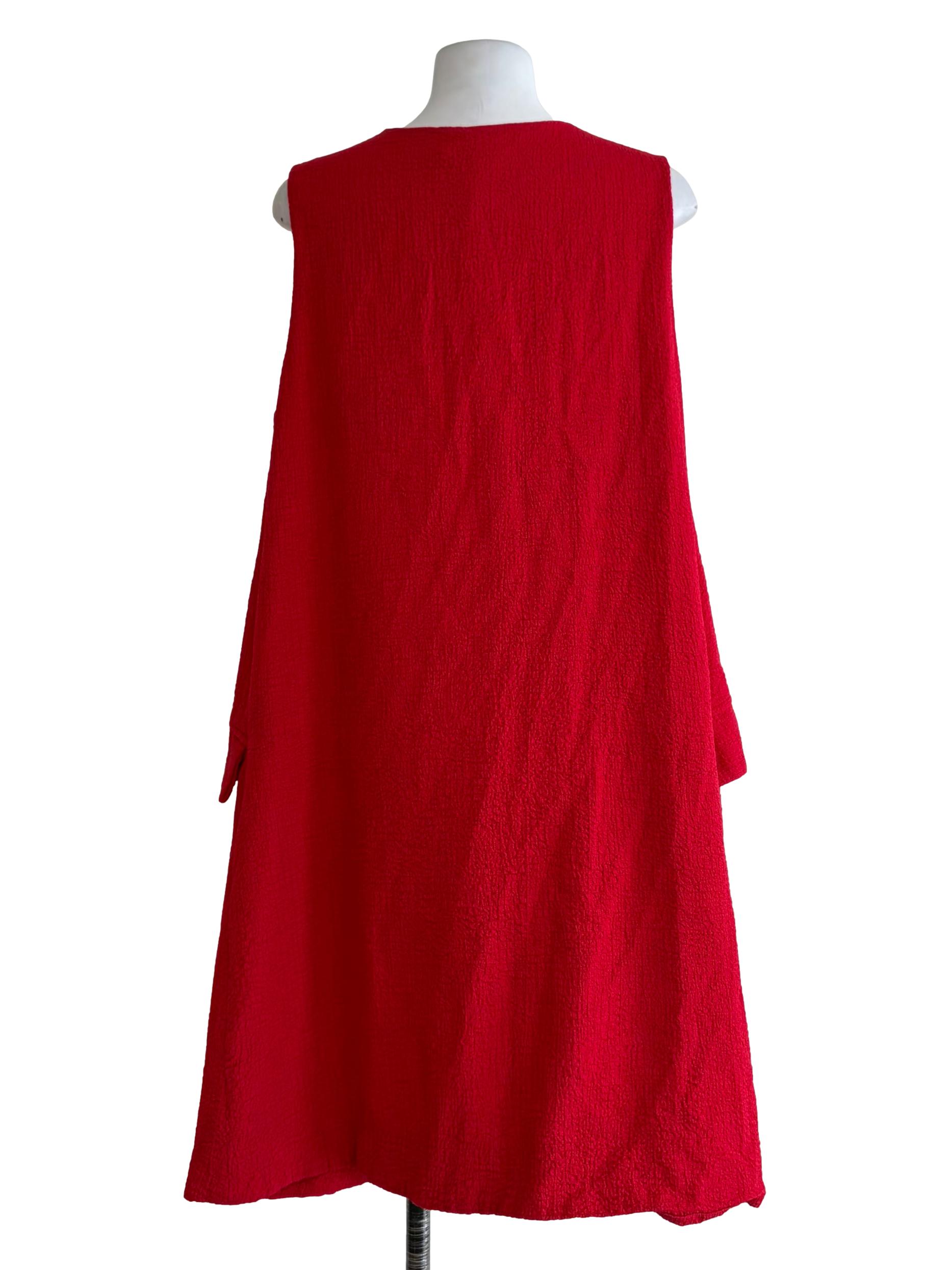 Candy Red Textured Sleeveless Dress