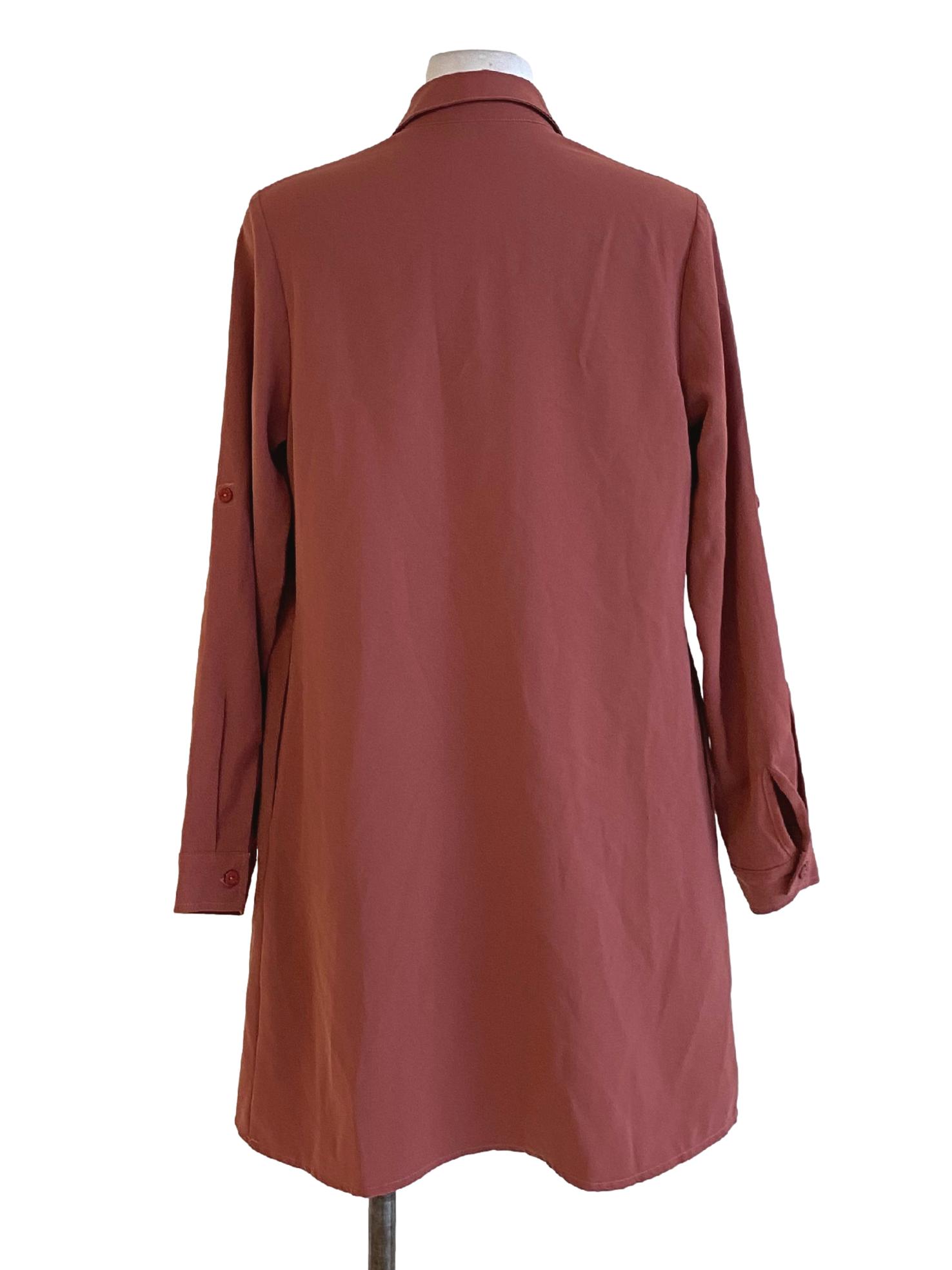 Rosewood Pink Collared Buttoned Down Long Sleeve Shirt Dress