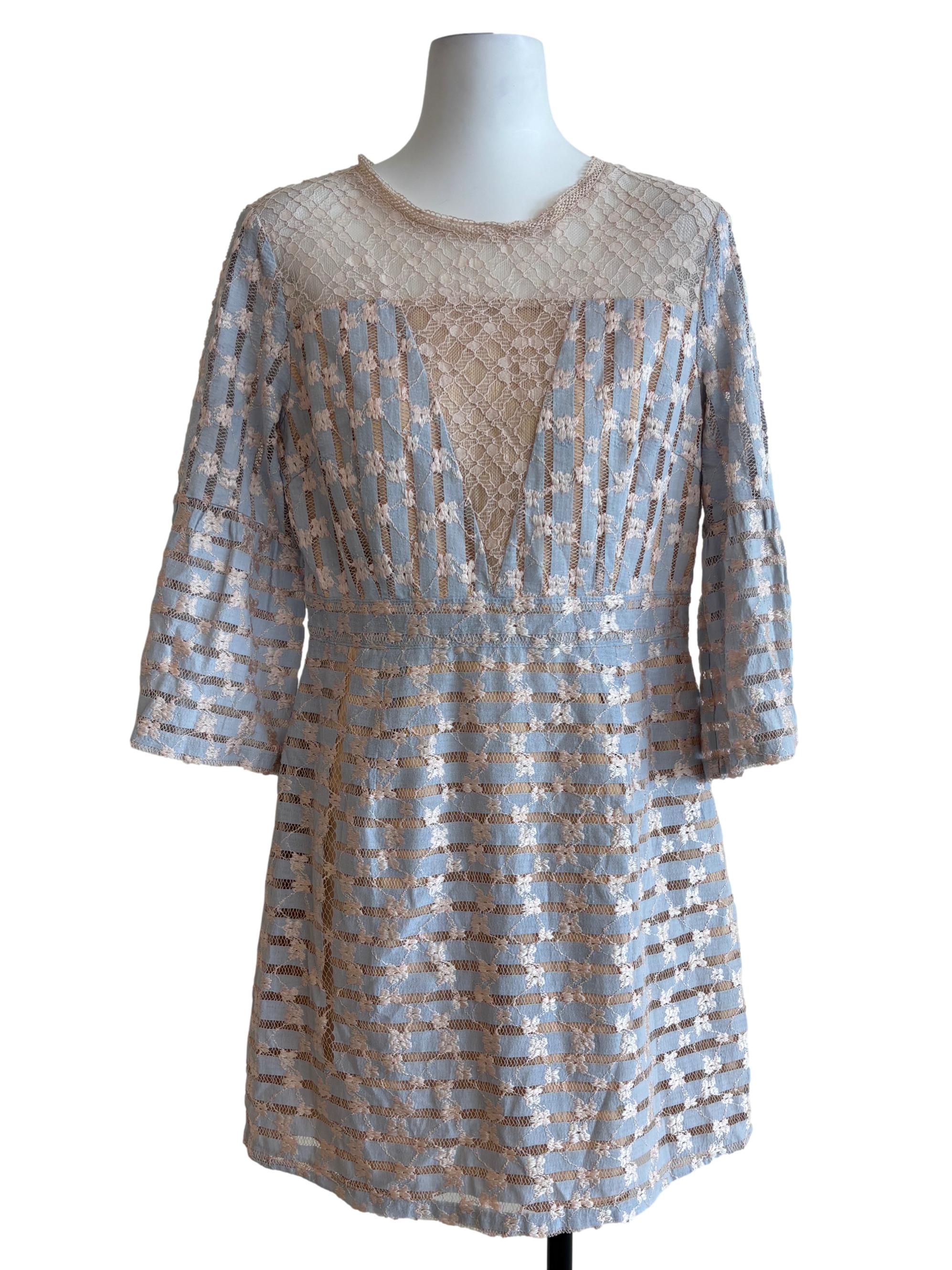 Powder Blue Beige A-Line Dress