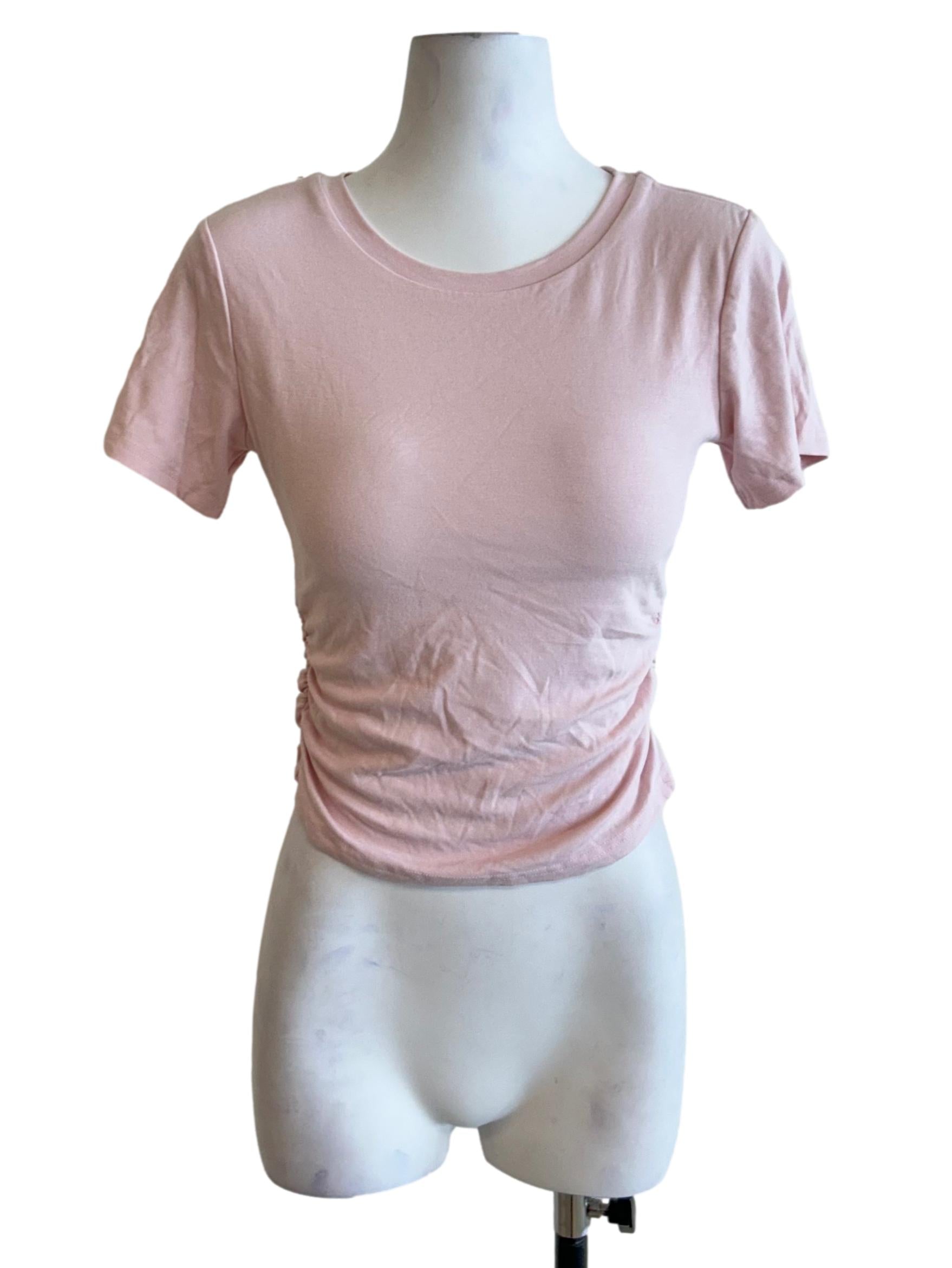 Pink Side-Ruched Slim Fit T-Shirt