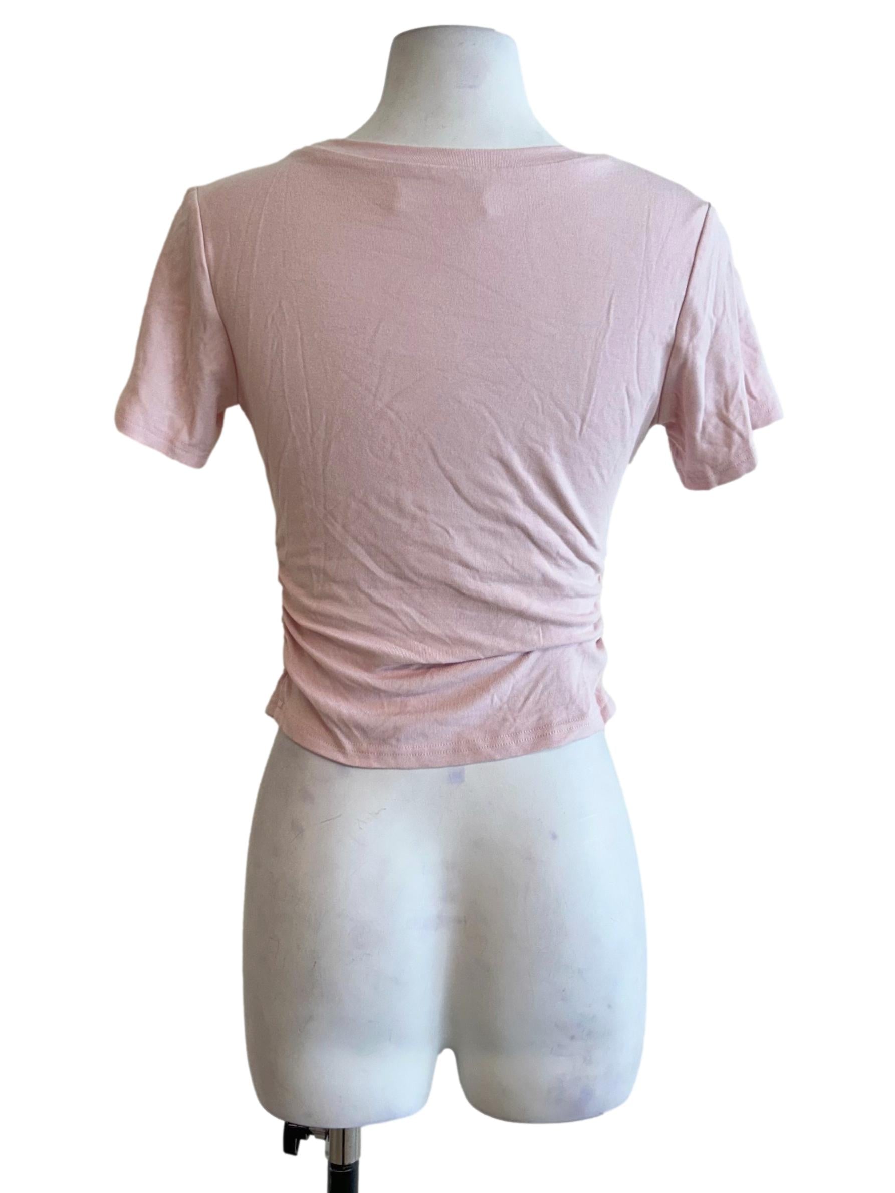Pink Side-Ruched Slim Fit T-Shirt