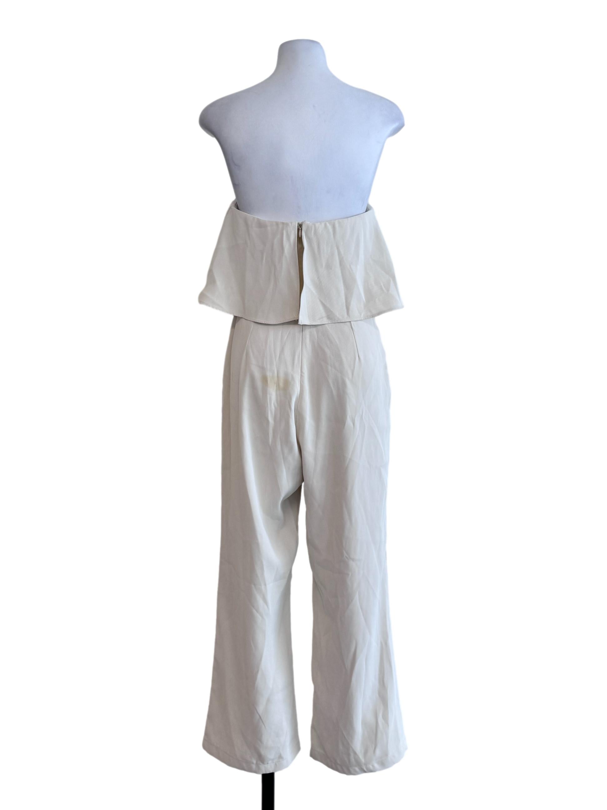 Cream Plain Strapless Jumpsuits