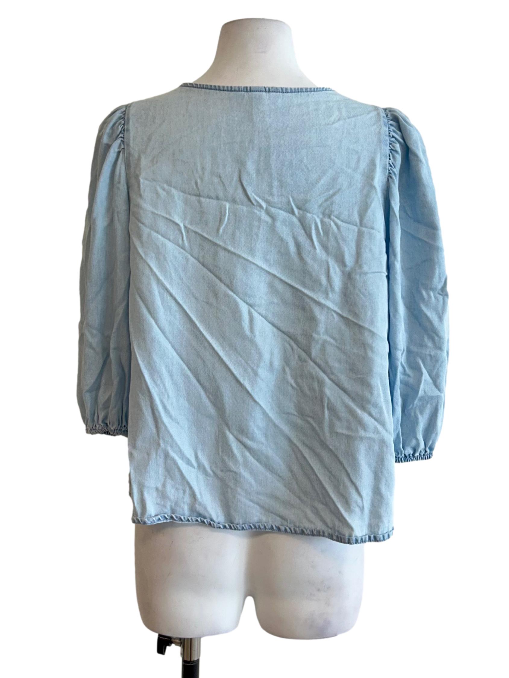 Light Blue Puff Sleeve Denim Blouse
