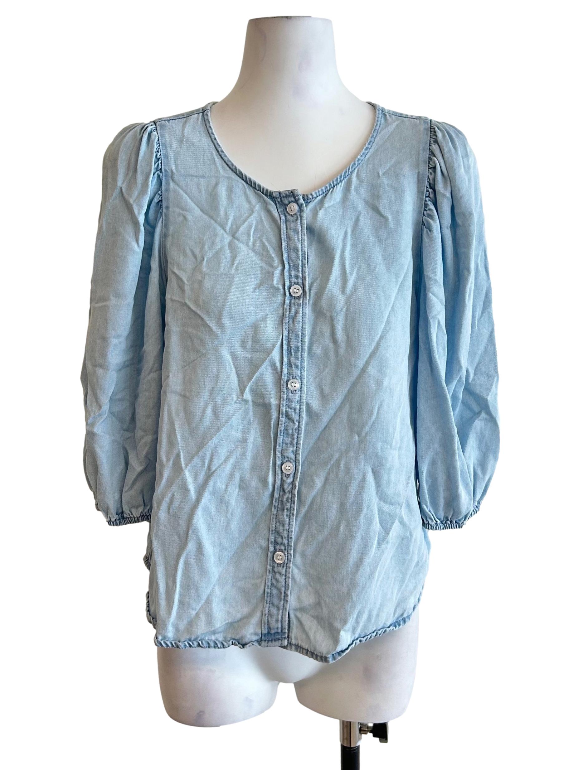 Light Blue Puff Sleeve Denim Blouse