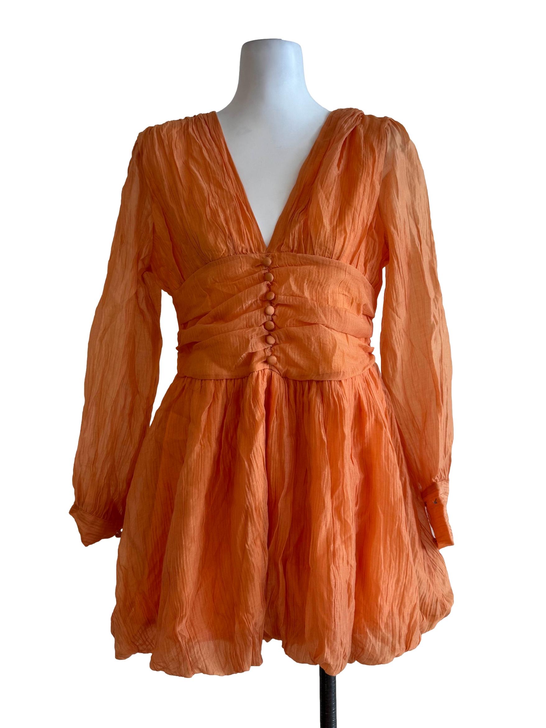 Bright Orange V Neck Long Sleeve Dress
