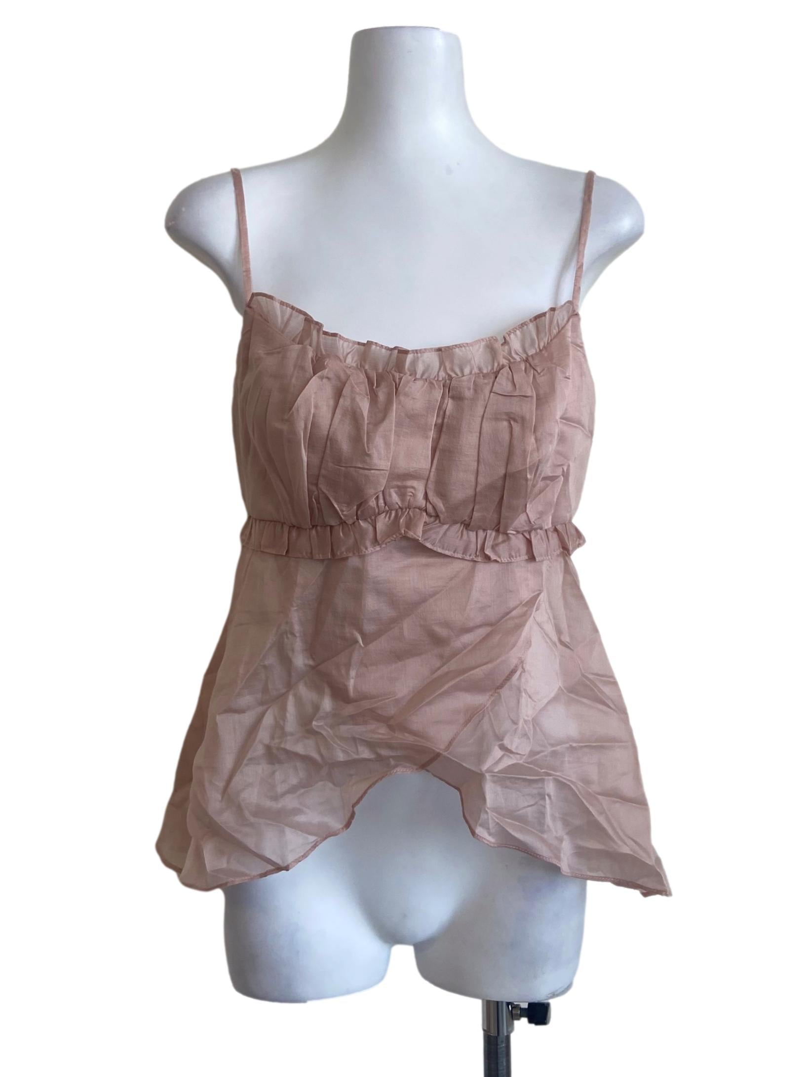 Crepe Pink Spaghetti Straps Asymmetric Top