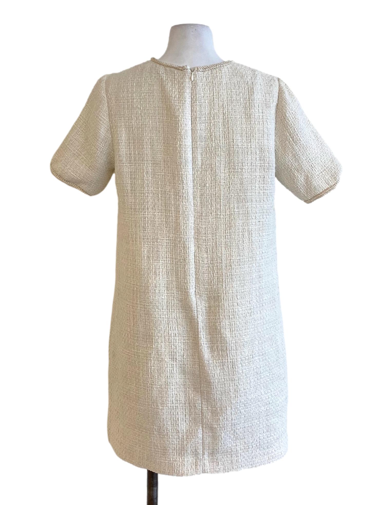 Beige Brown Round Neck Tweed Shirt Dress LB