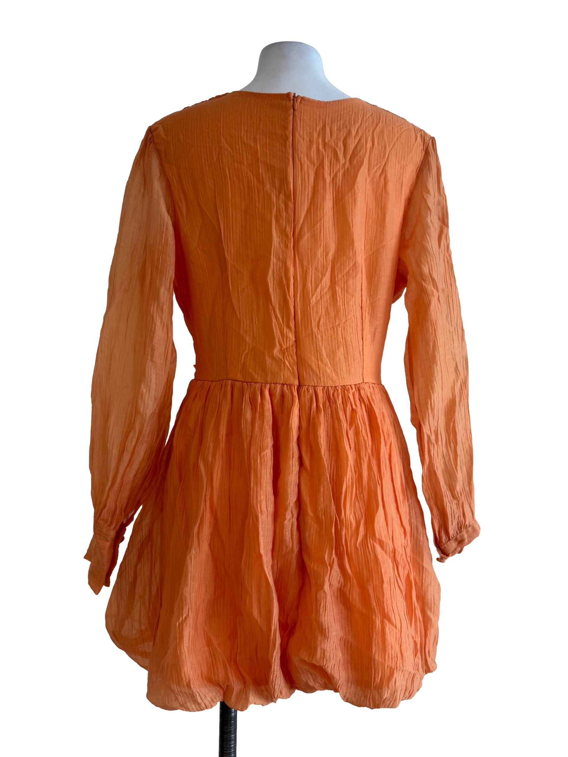 Bright Orange V Neck Long Sleeve Dress
