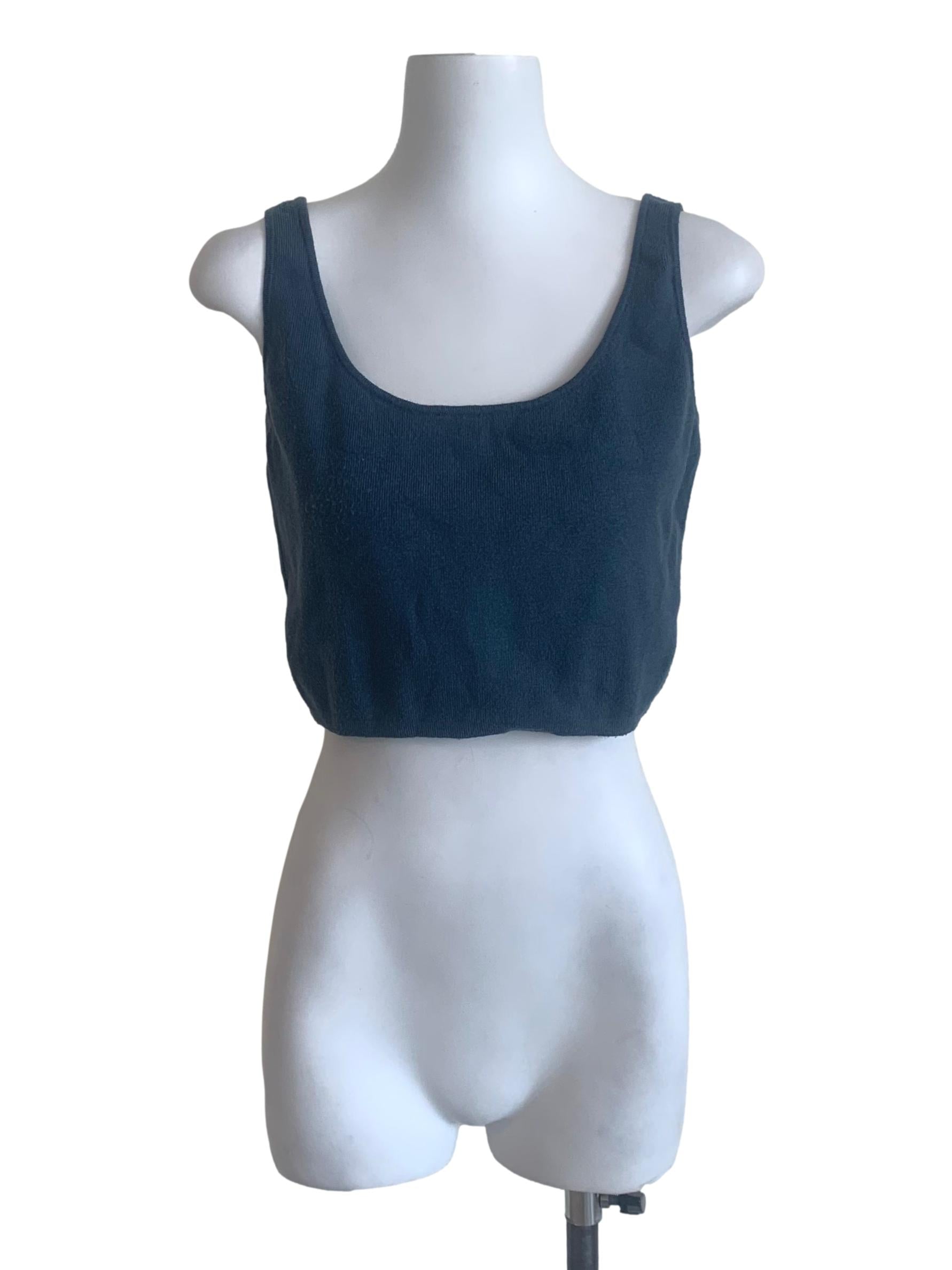 Navy Square-Neck Knit Crop Top OSN
