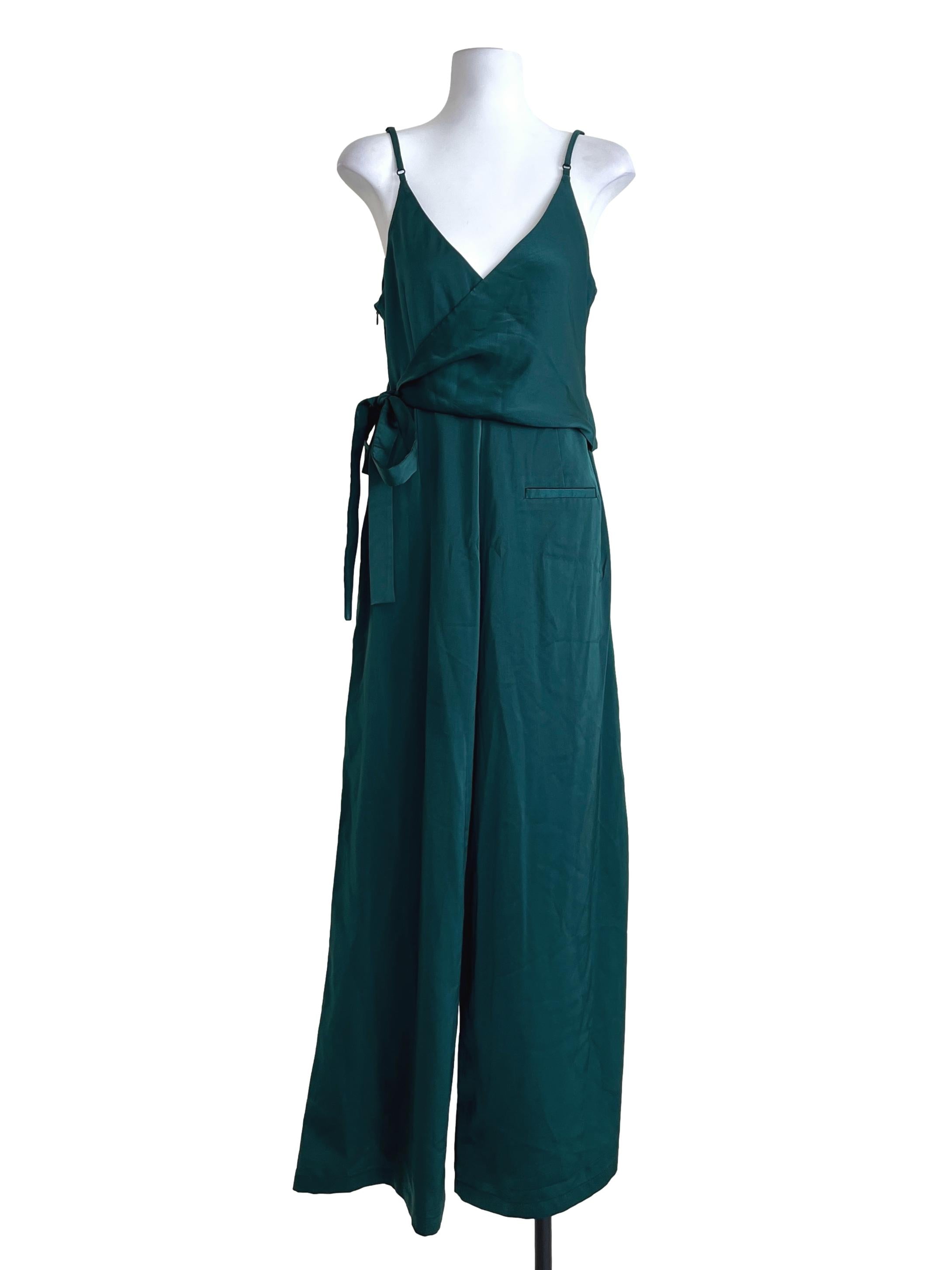 Emerald Green Sleeveless Wrap Jumpsuit