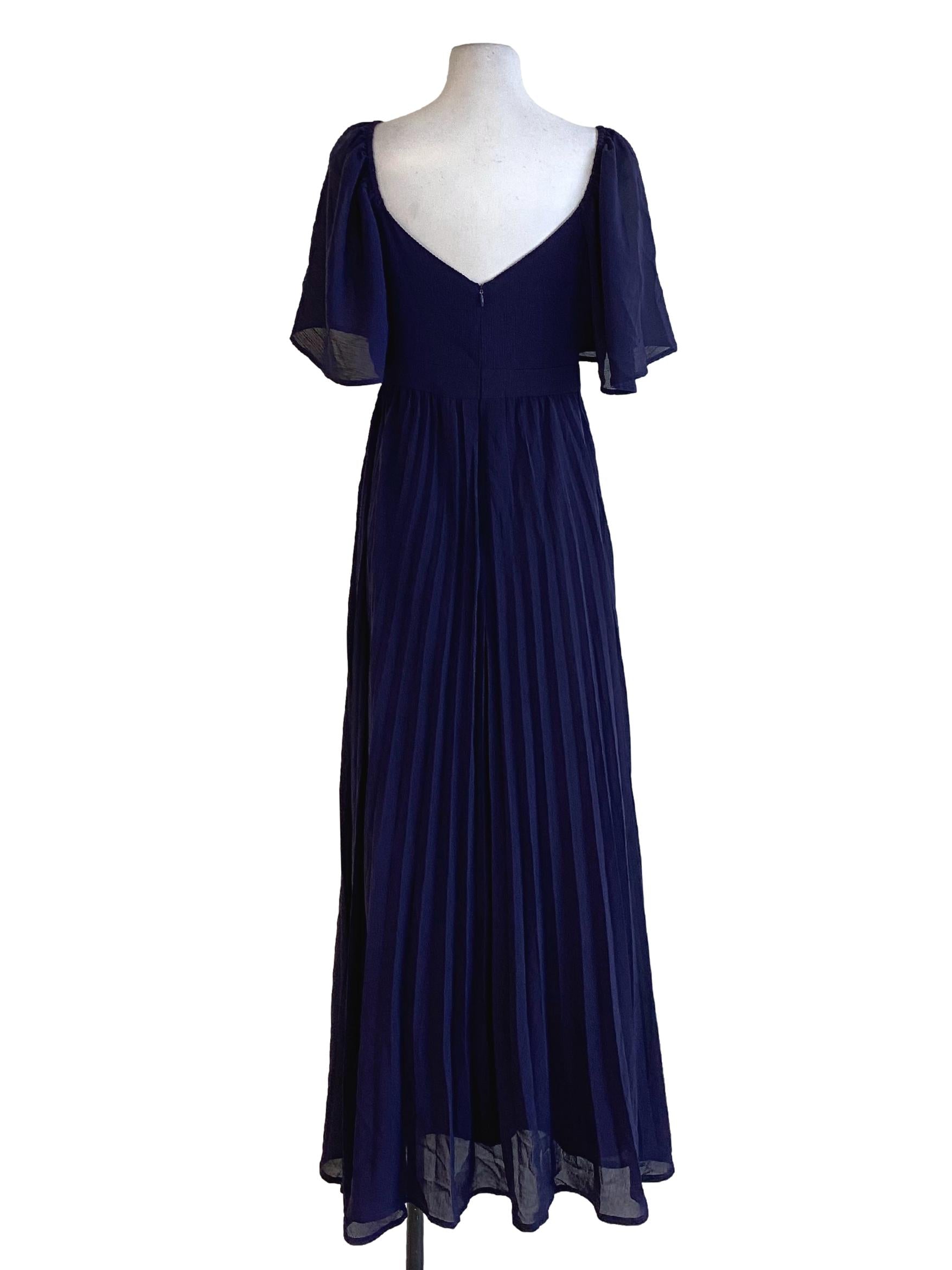 Navy Blue V-Neck Cape Sleeve Mesh Slip Dress