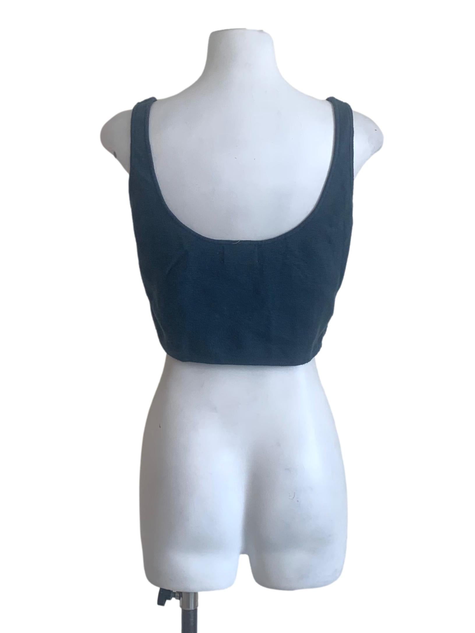 Navy Square-Neck Knit Crop Top OSN