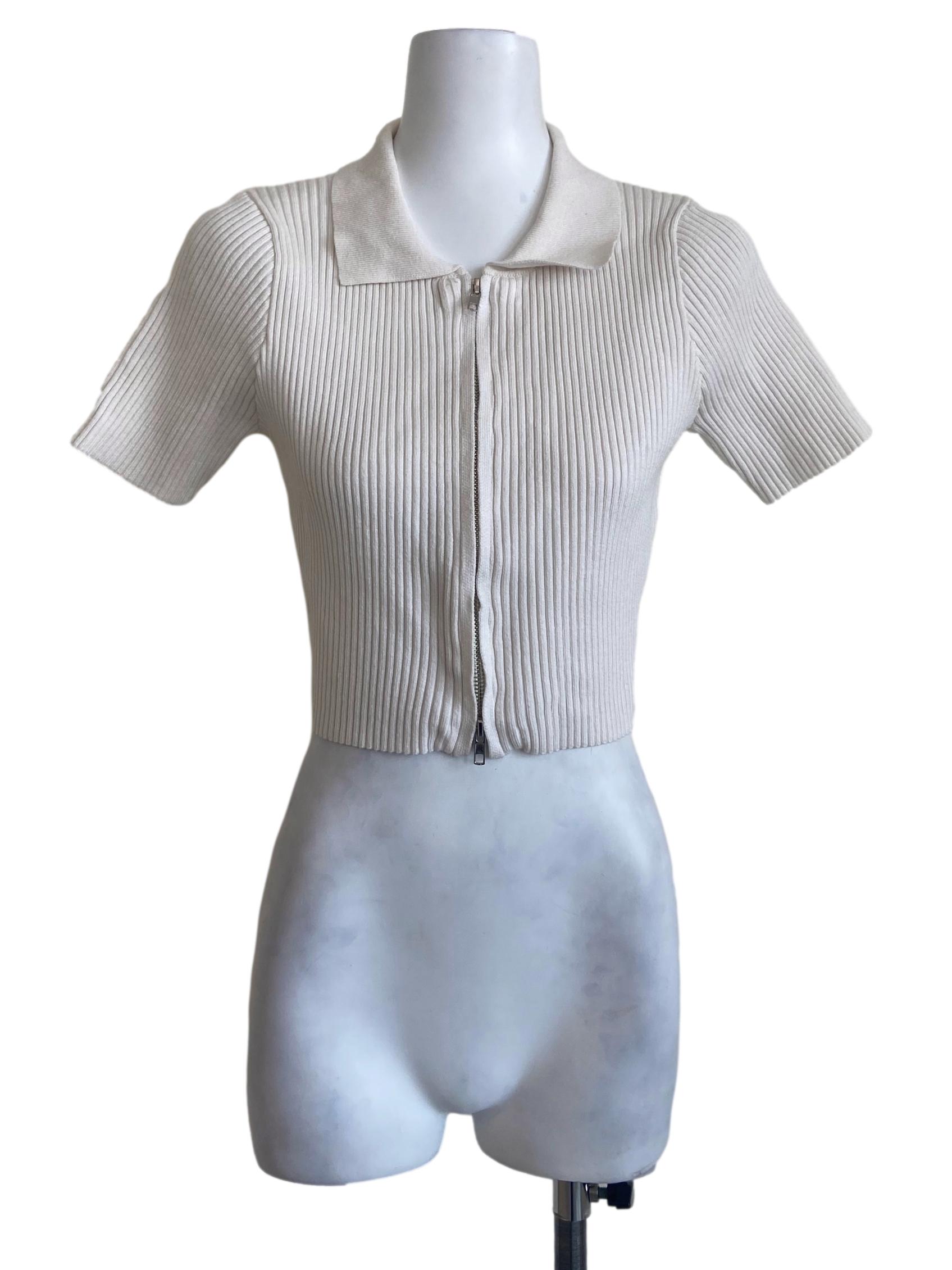 White Zipper Pencil Stripe Top