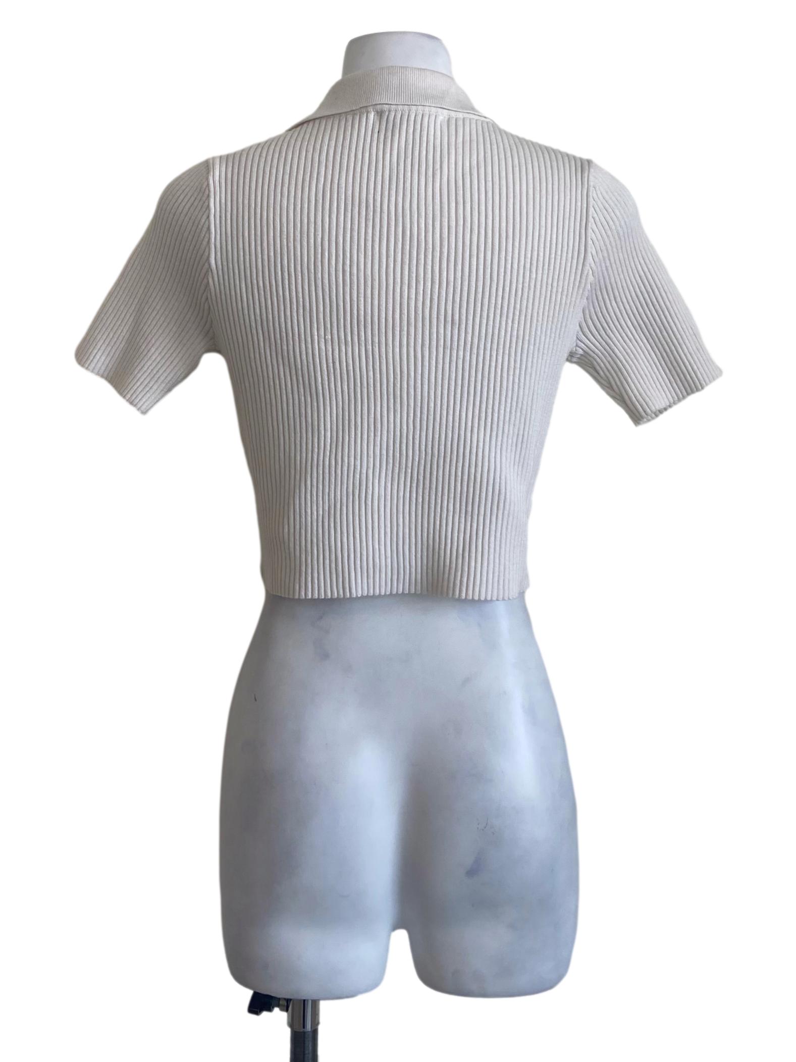 White Zipper Pencil Stripe Top