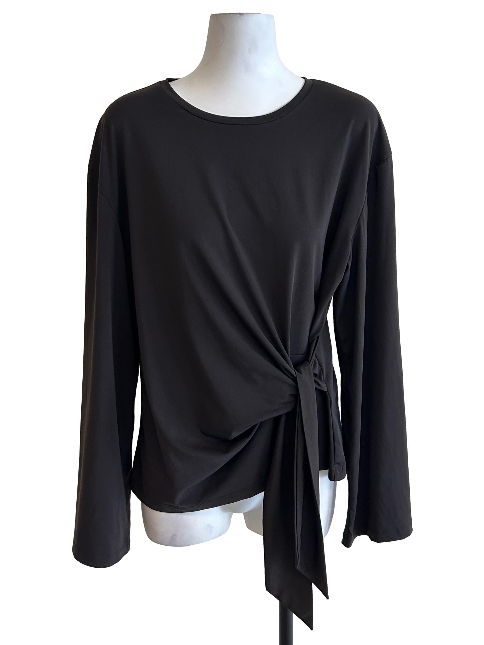 Charcoal Black Side Tie Long Sleeve Blouse