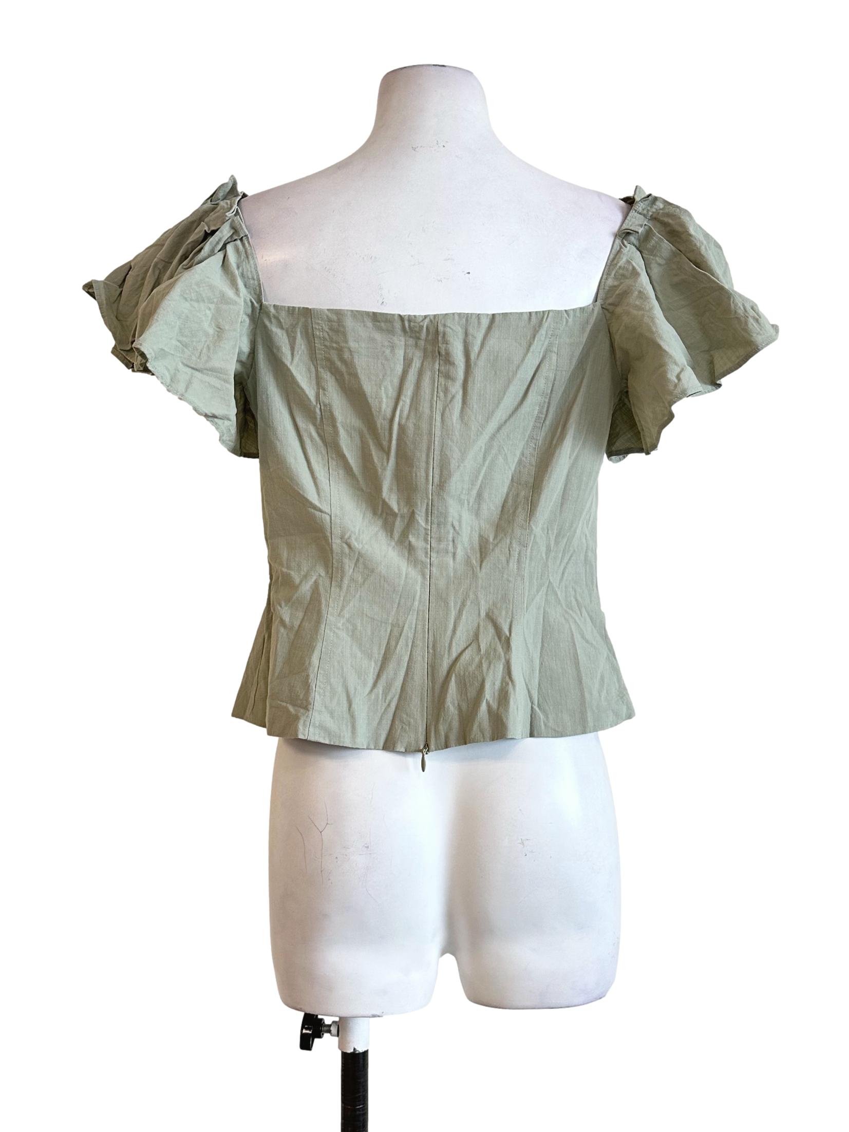 Olive Green Ruffle Sleeves Top LB