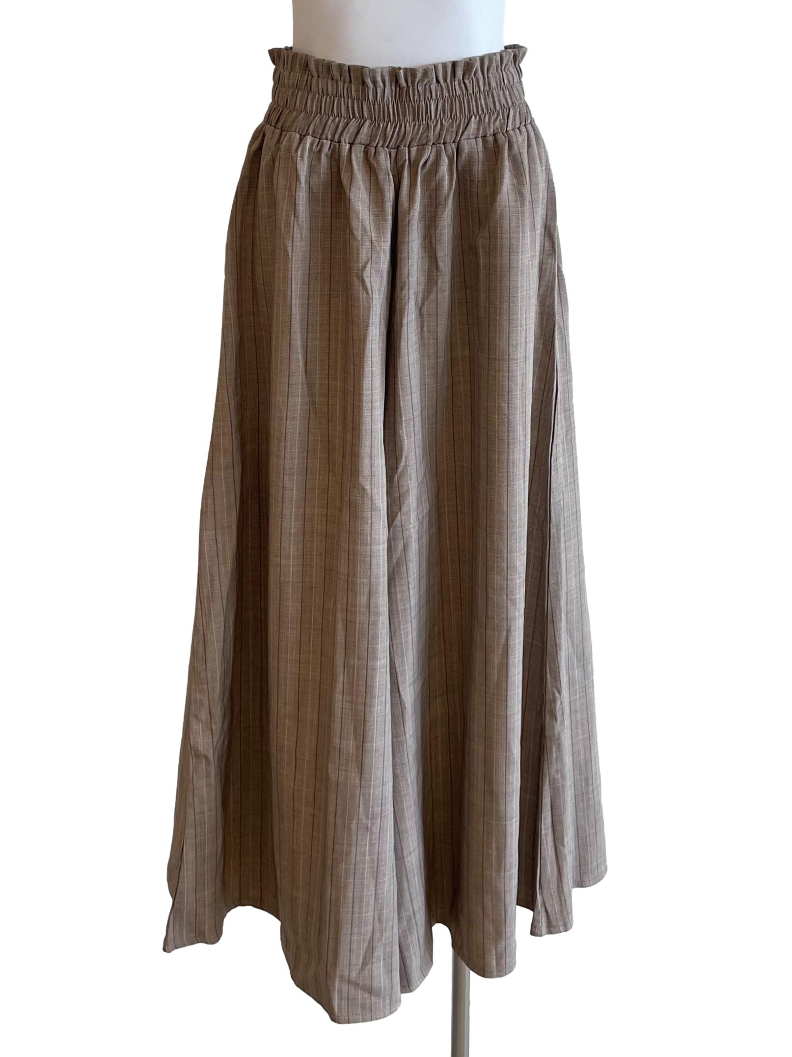 Milk Coffee Shirred Waist Wide Leg Pants