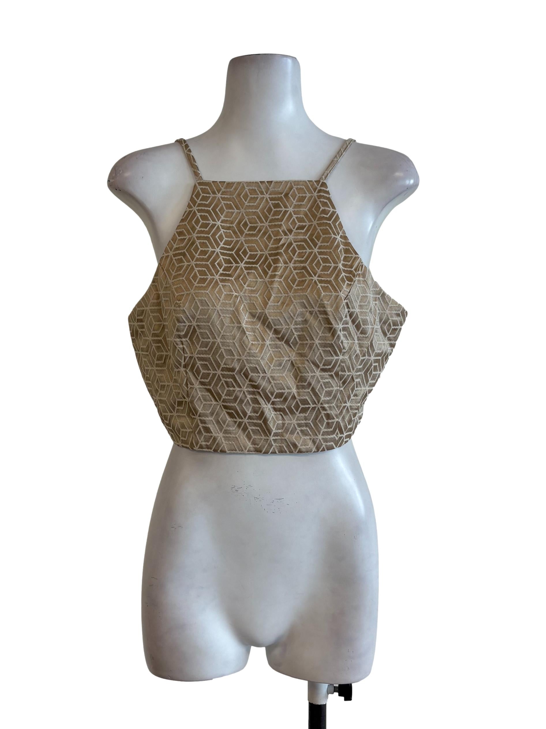 Tan Geomatrical Halter Straps Top