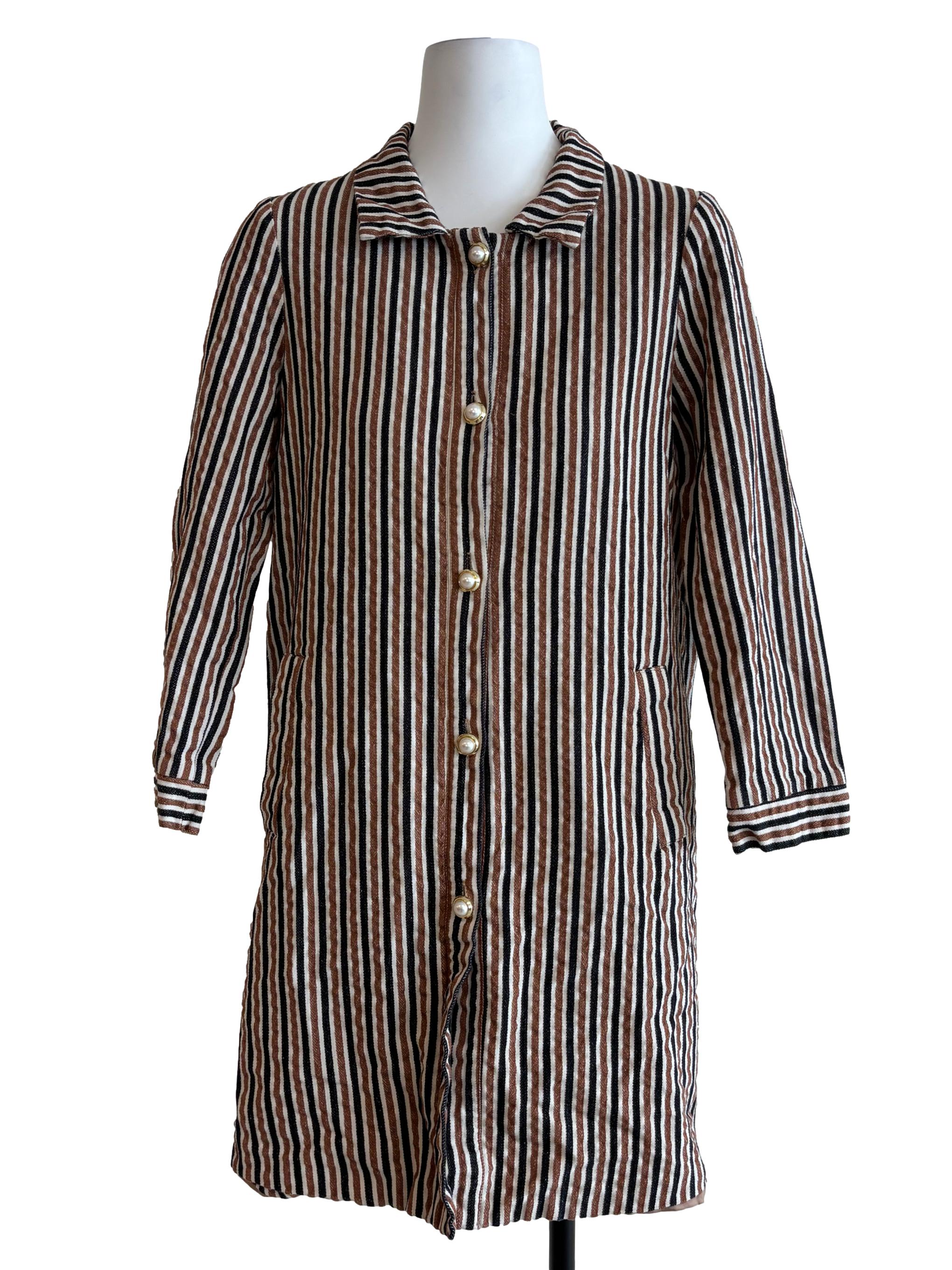 Brown Striped Button Shirt Dress