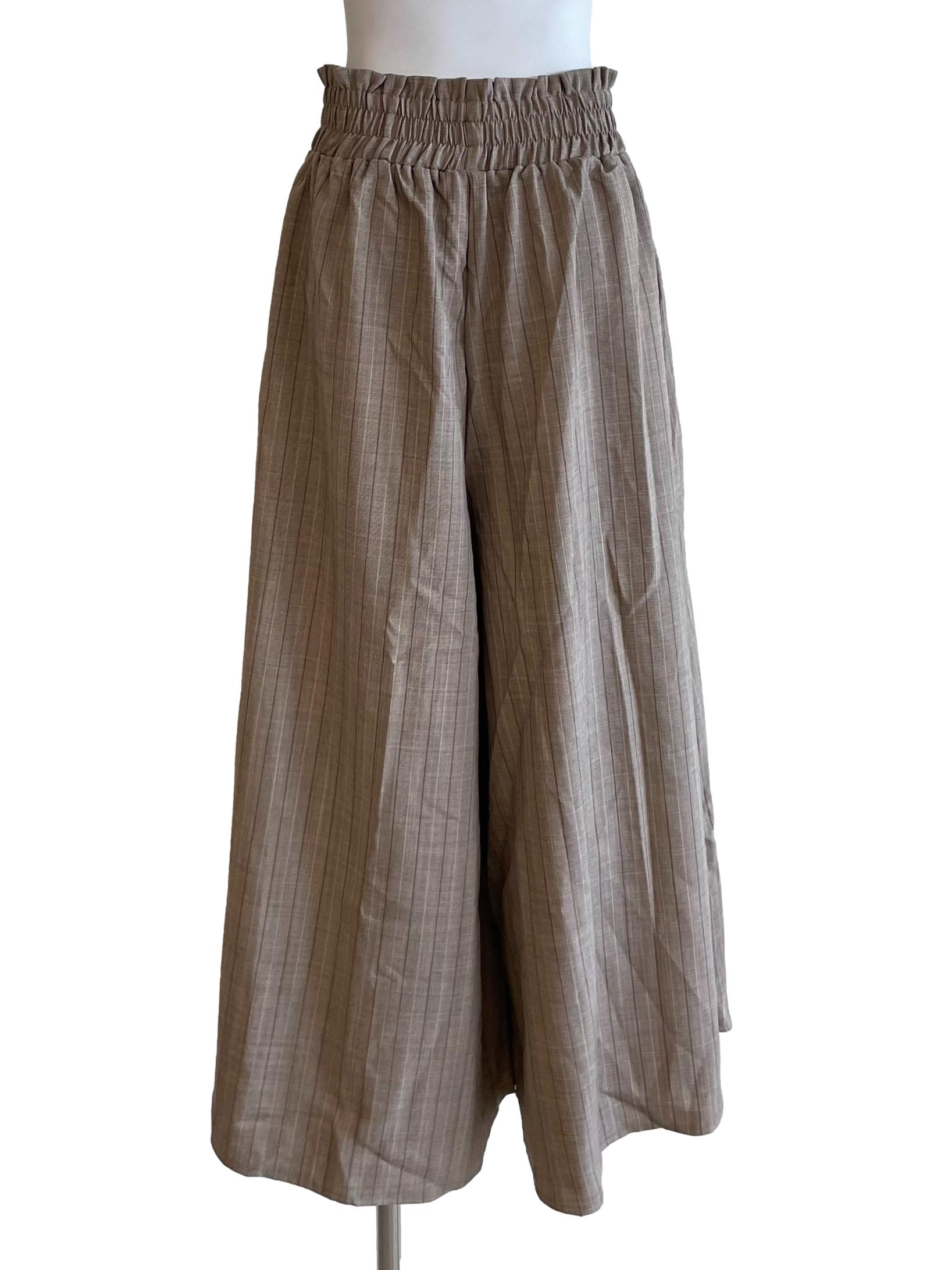 Milk Coffee Shirred Waist Wide Leg Pants