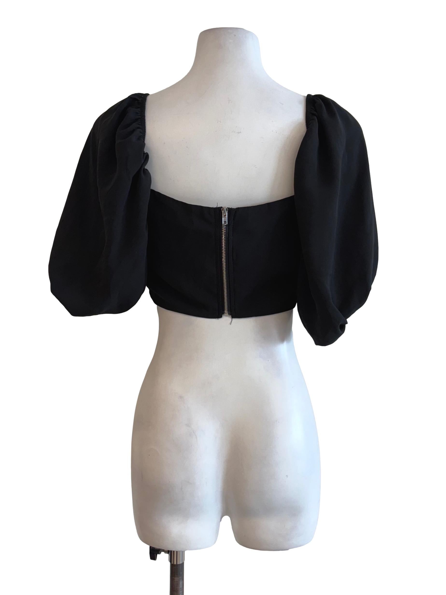 Black Puffed Sleeves Crop Top