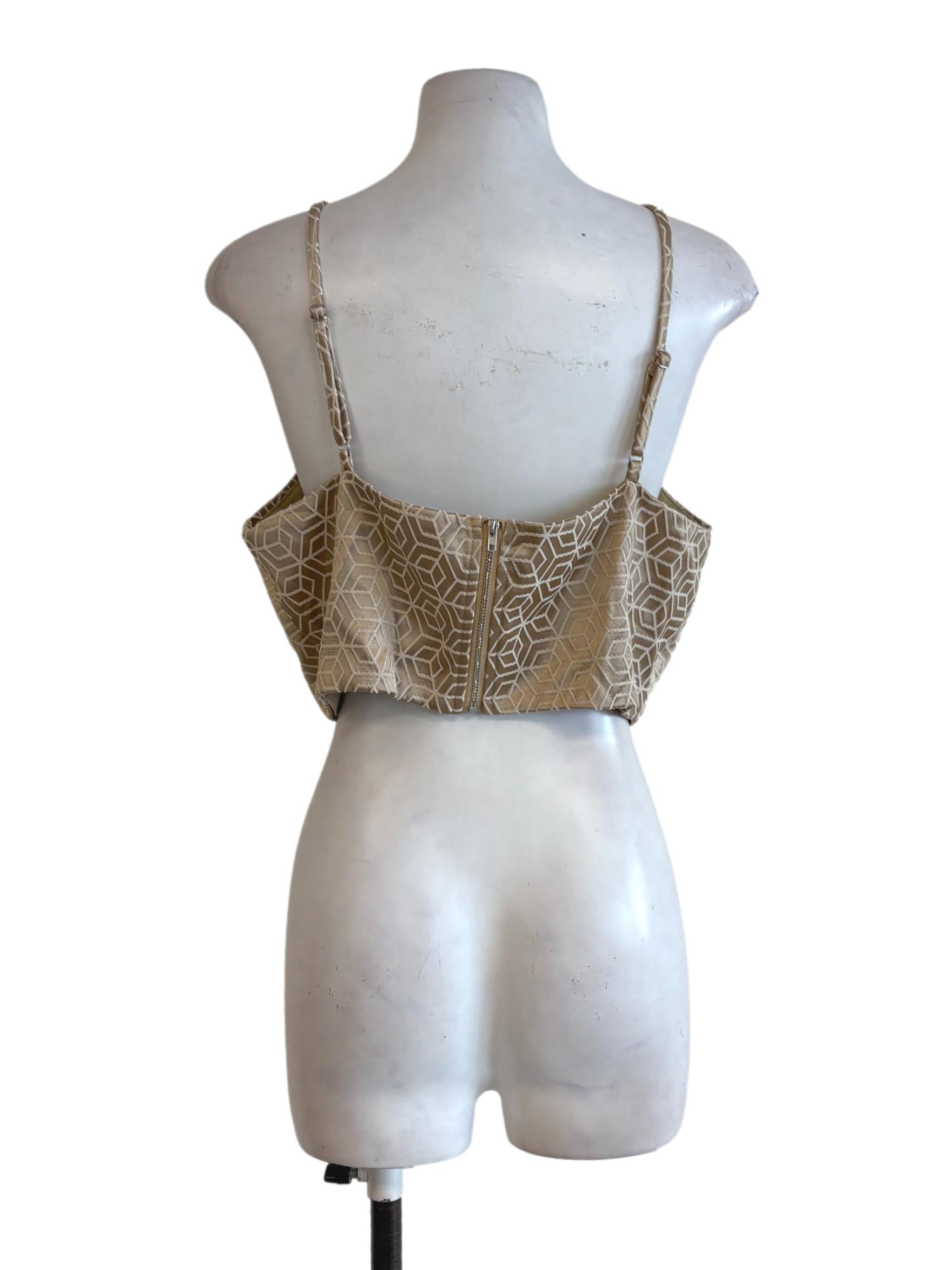 Tan Geomatrical Halter Straps Top