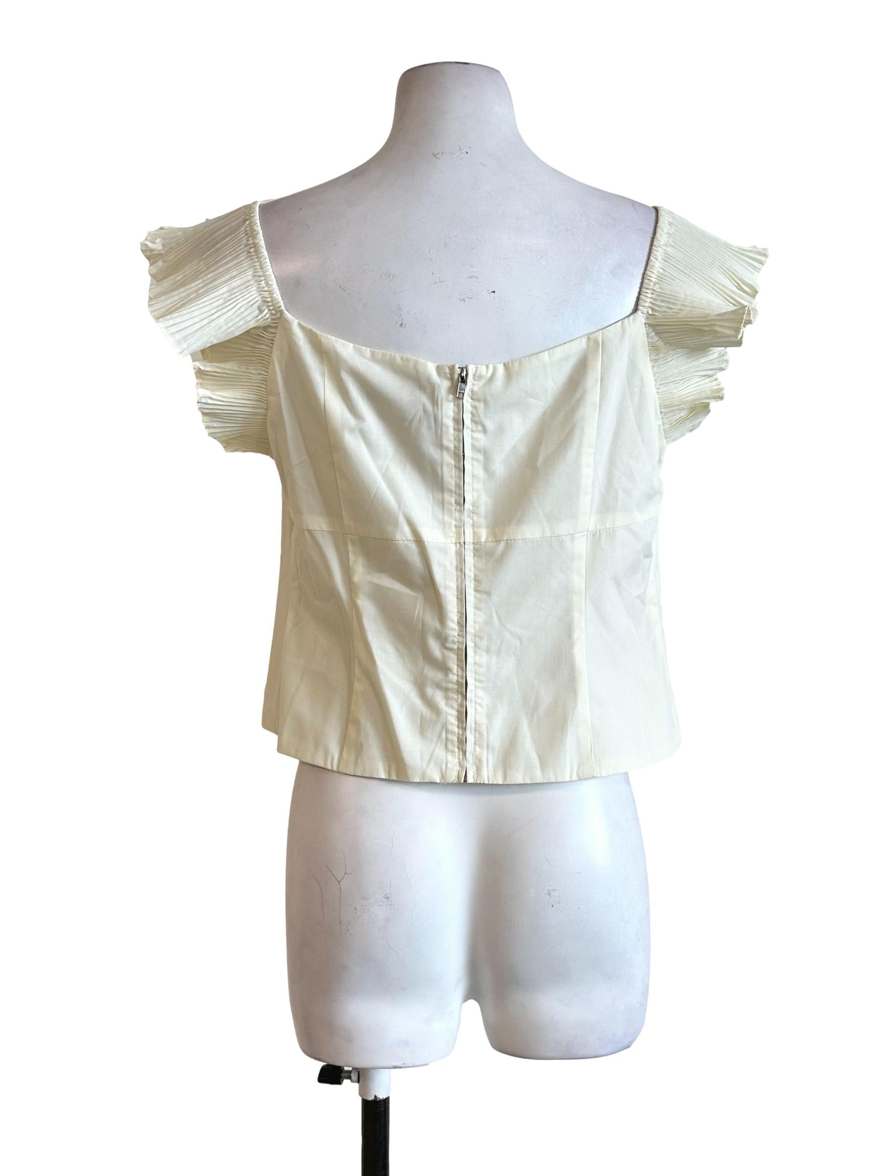 Cream White Pleated Sleeves Top LB