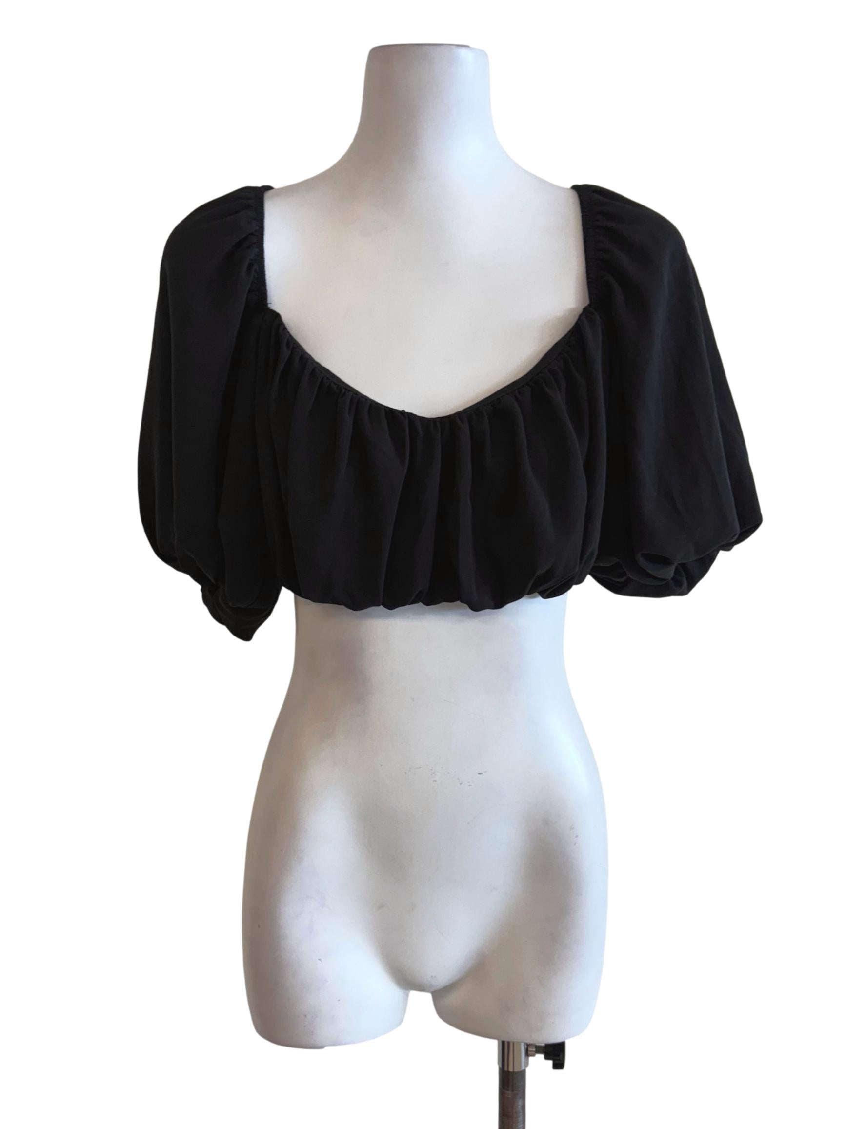 Black Puffed Sleeves Crop Top