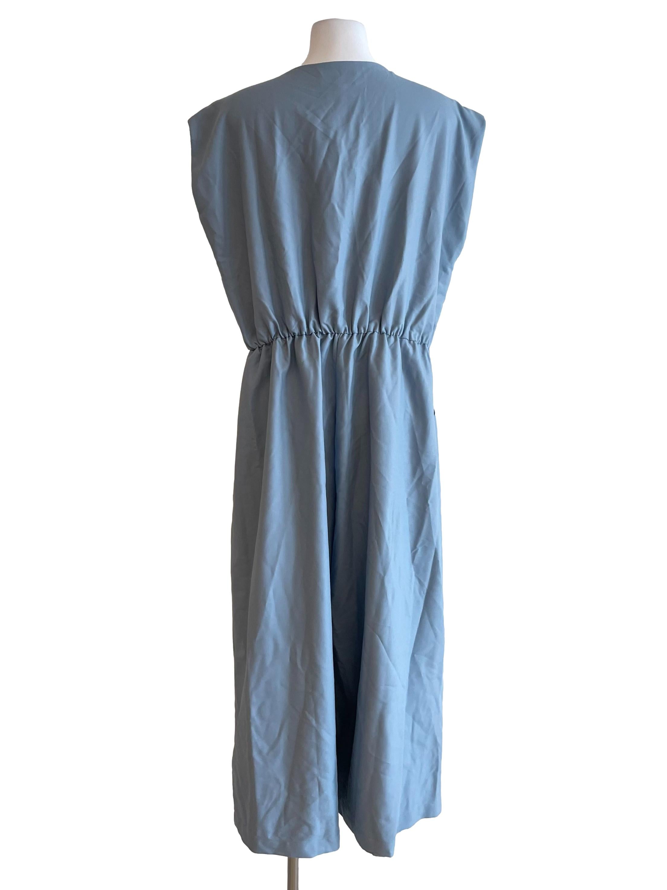 Stone Blue Pleated V Neck Jumpsuit