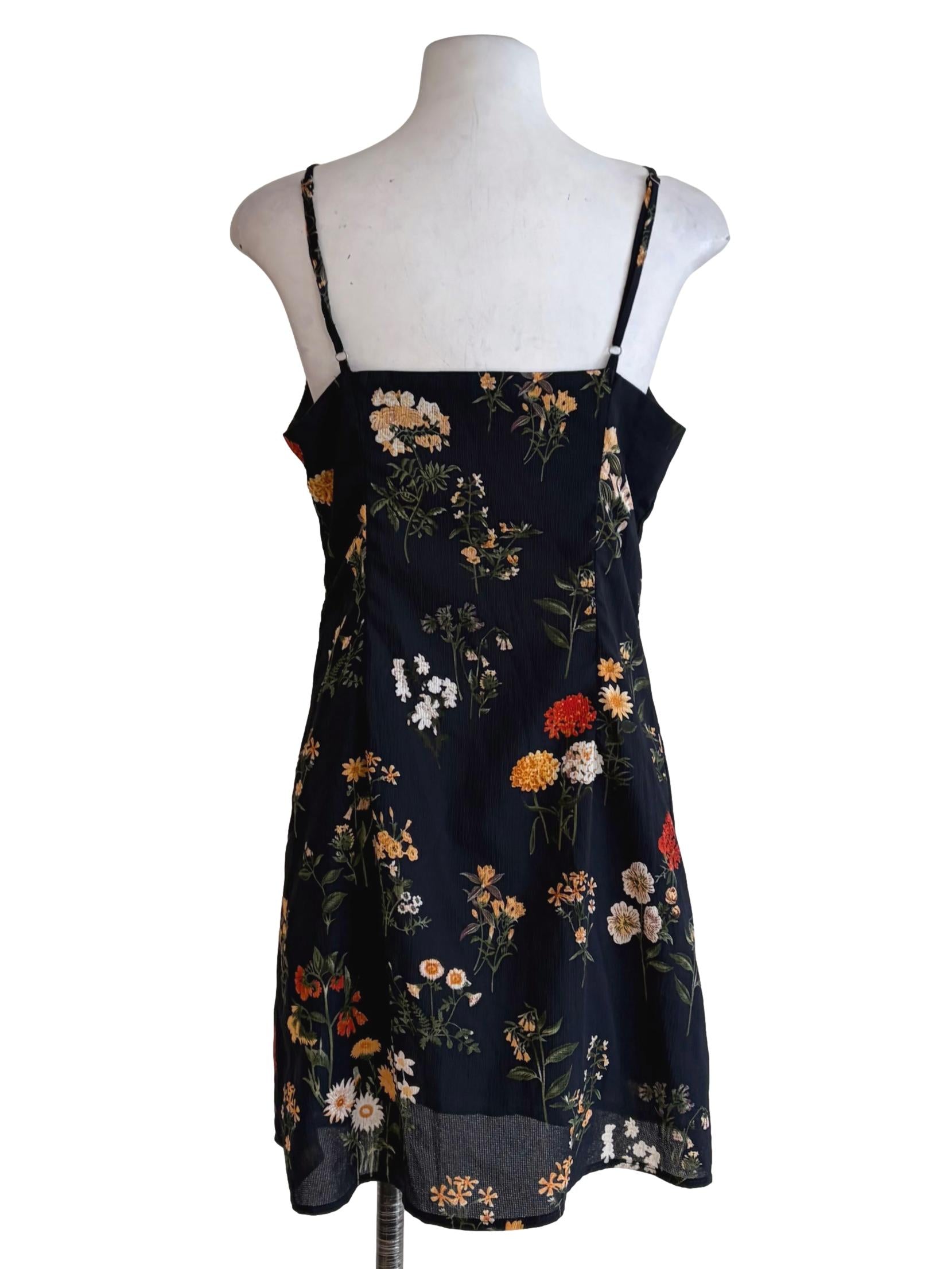 Midnight Blue Floral Printed Button Down Sun Dress