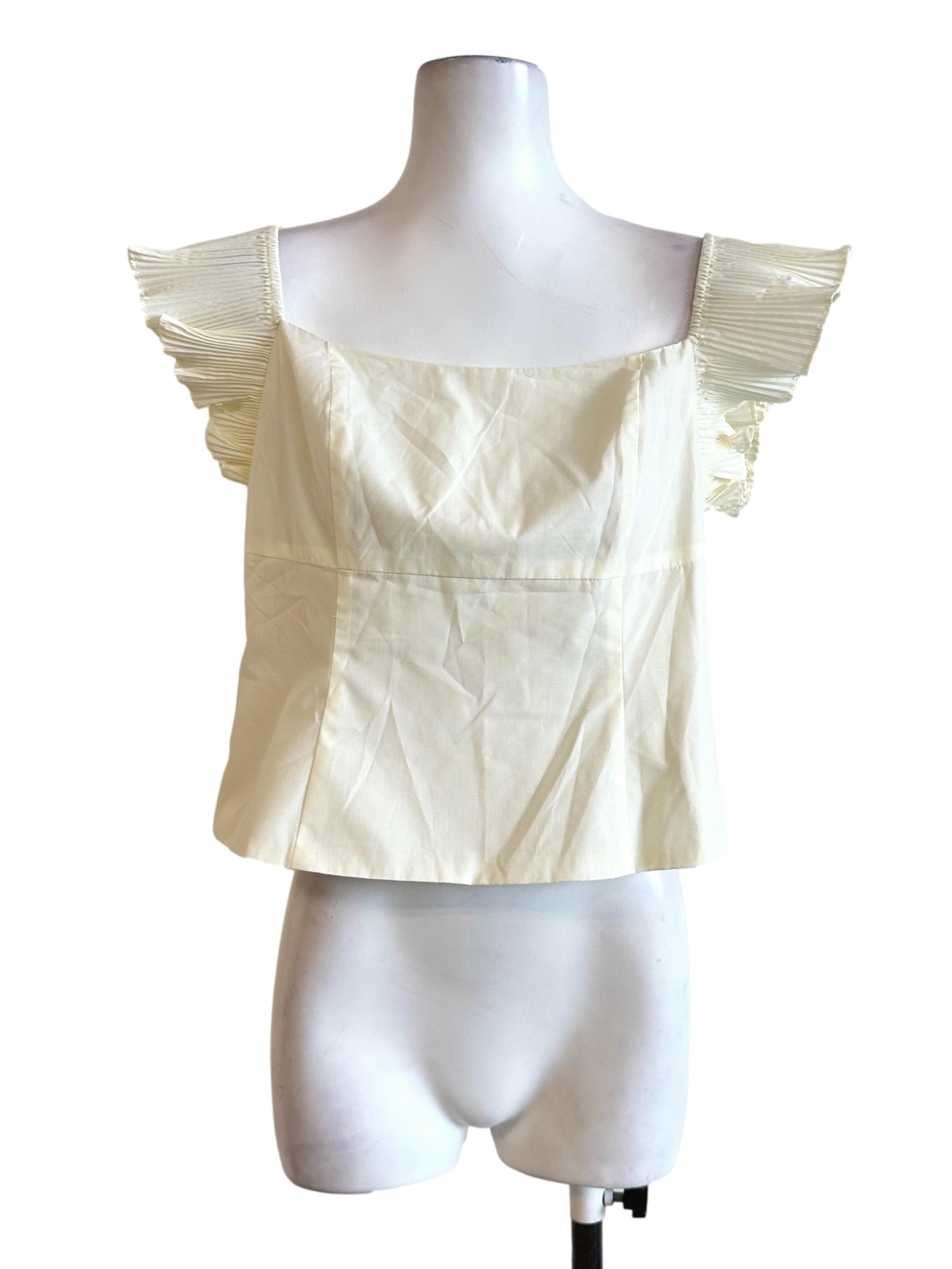 Cream White Pleated Sleeves Top LB