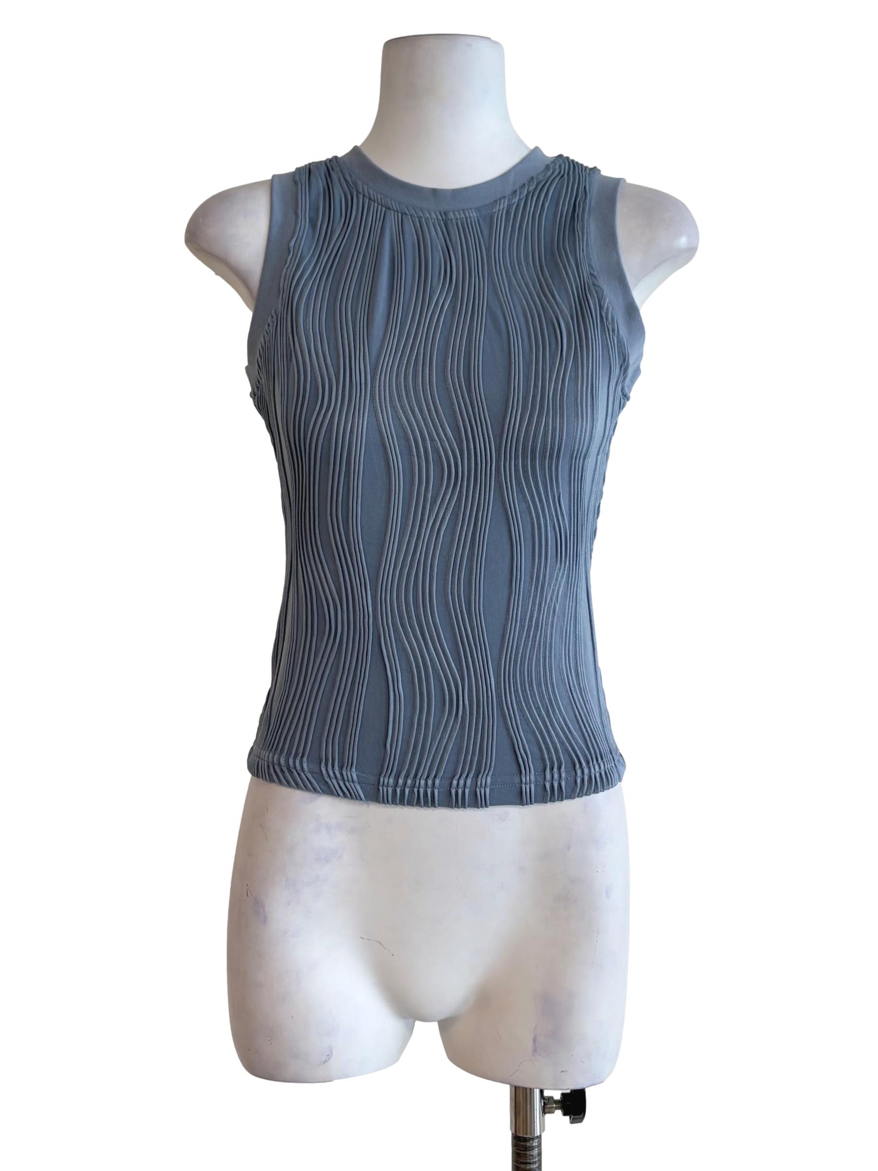 Stone Blue Textured Crop Tank Top