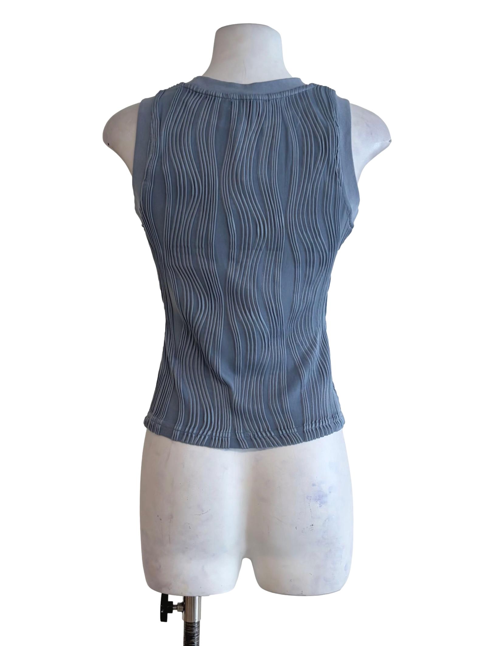 Stone Blue Textured Crop Tank Top