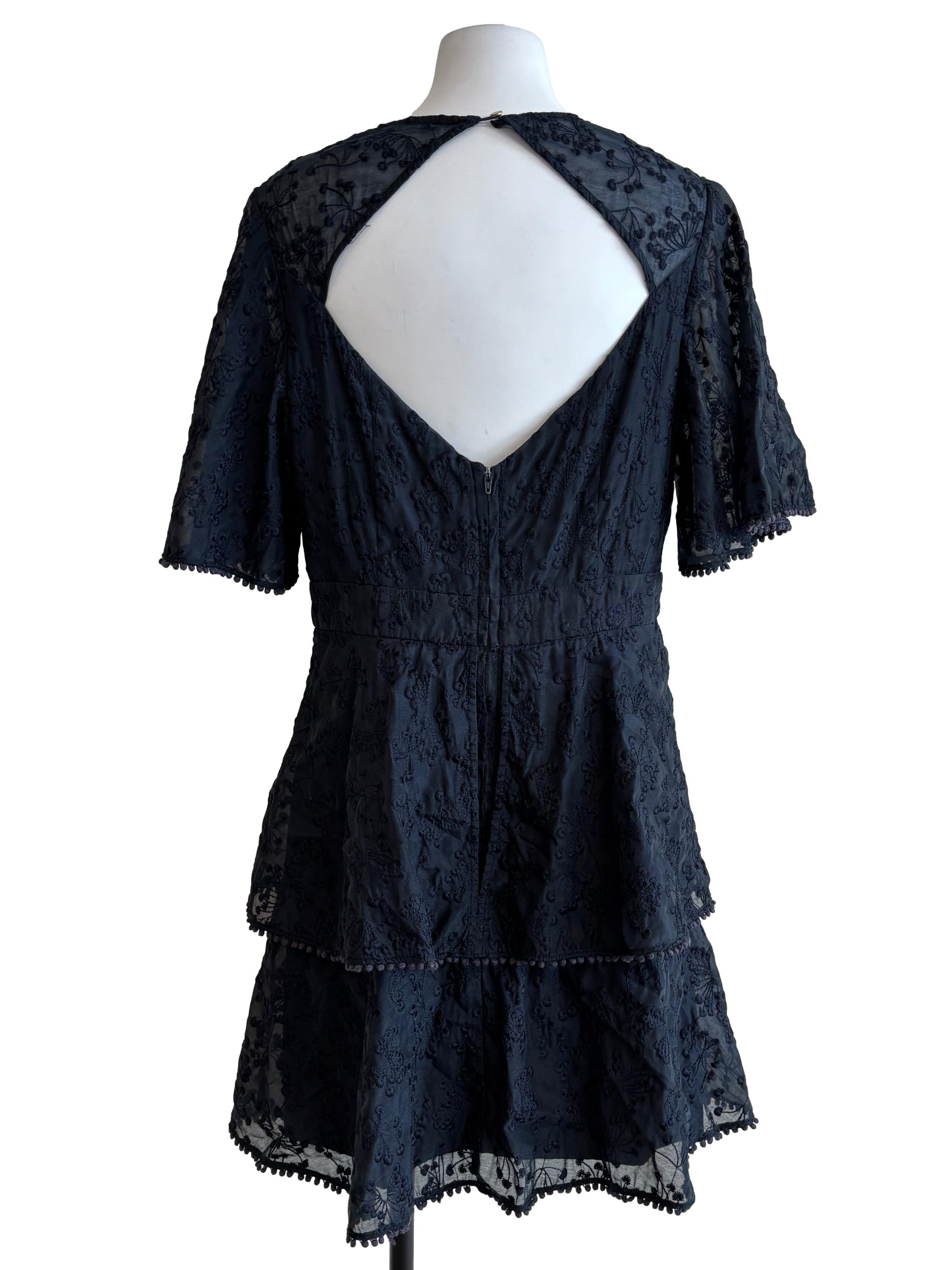 Parisian Black Embroidered Layered Dress