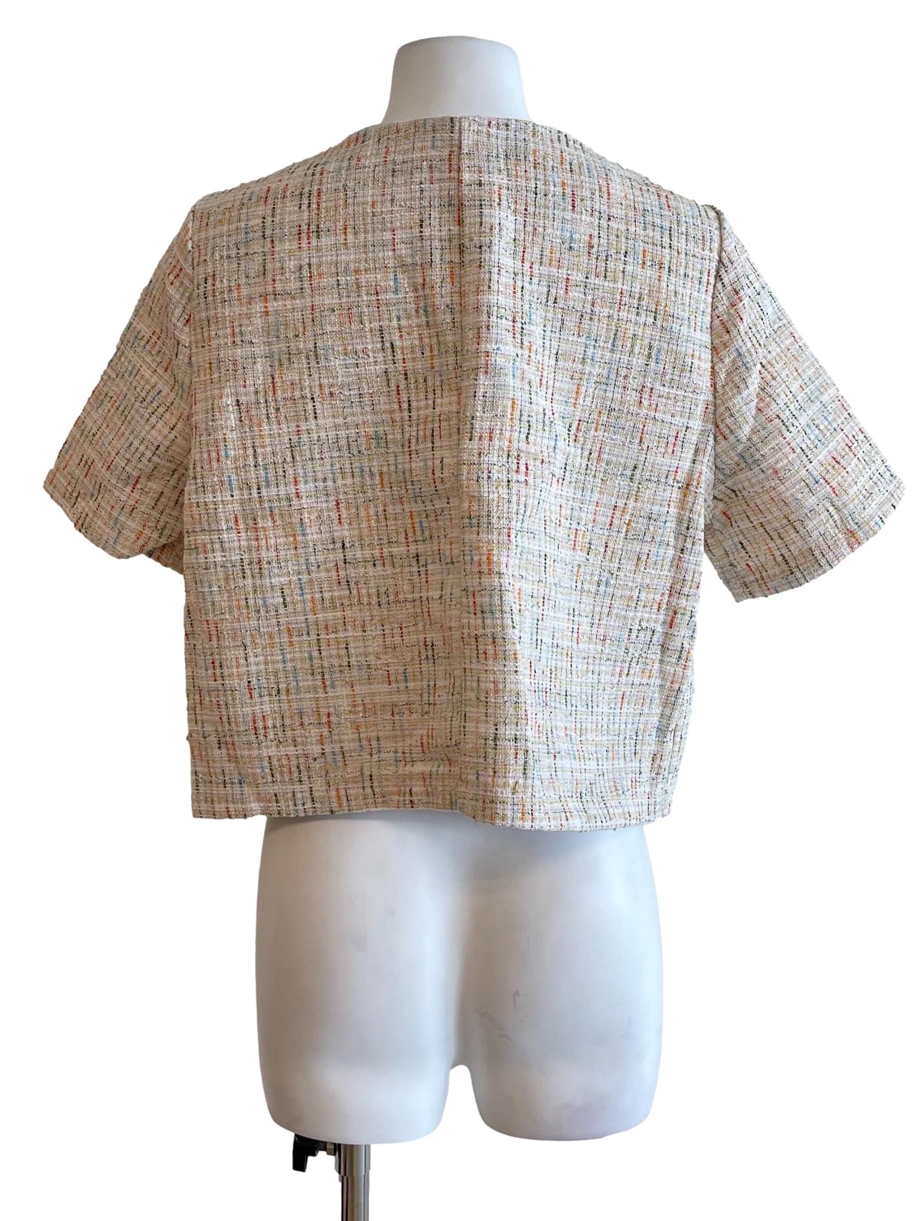 White Multicolour Tweed Chanel Top